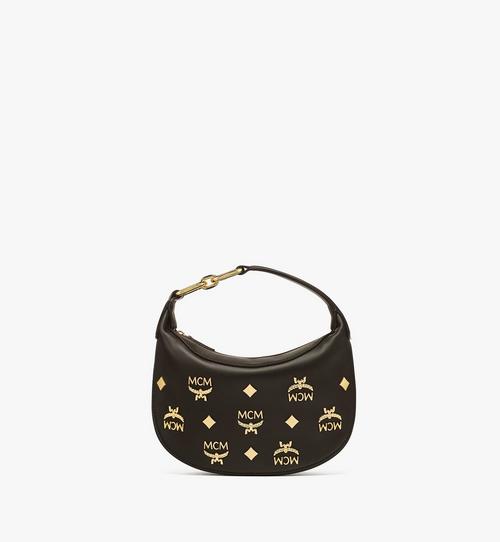 Aren Crescent Hobo Bag in Gold Monogram Leather