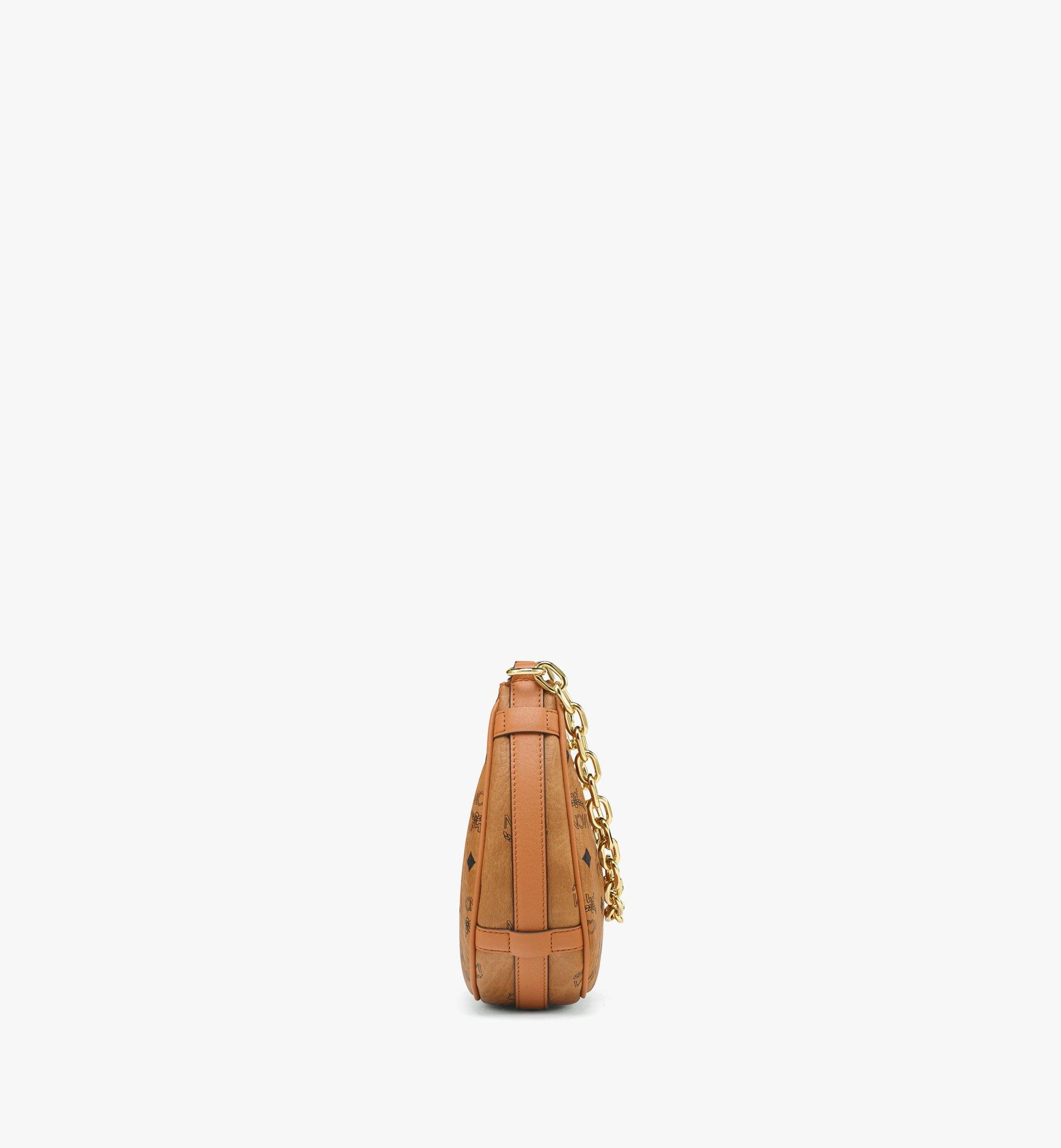 Mcm Aren Small Crescent Hobo Bag - Cognac/Gold