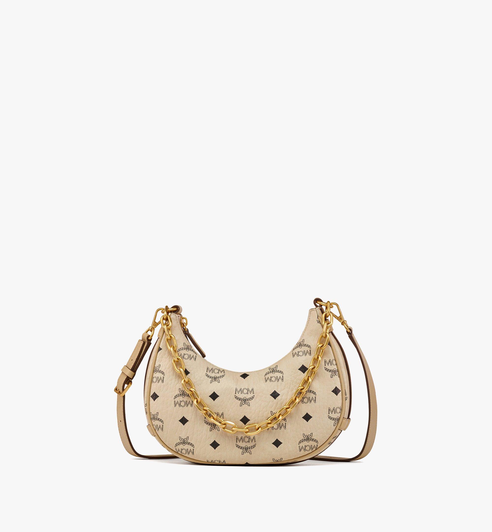 Small Aren Crescent Hobo in Visetos Beige