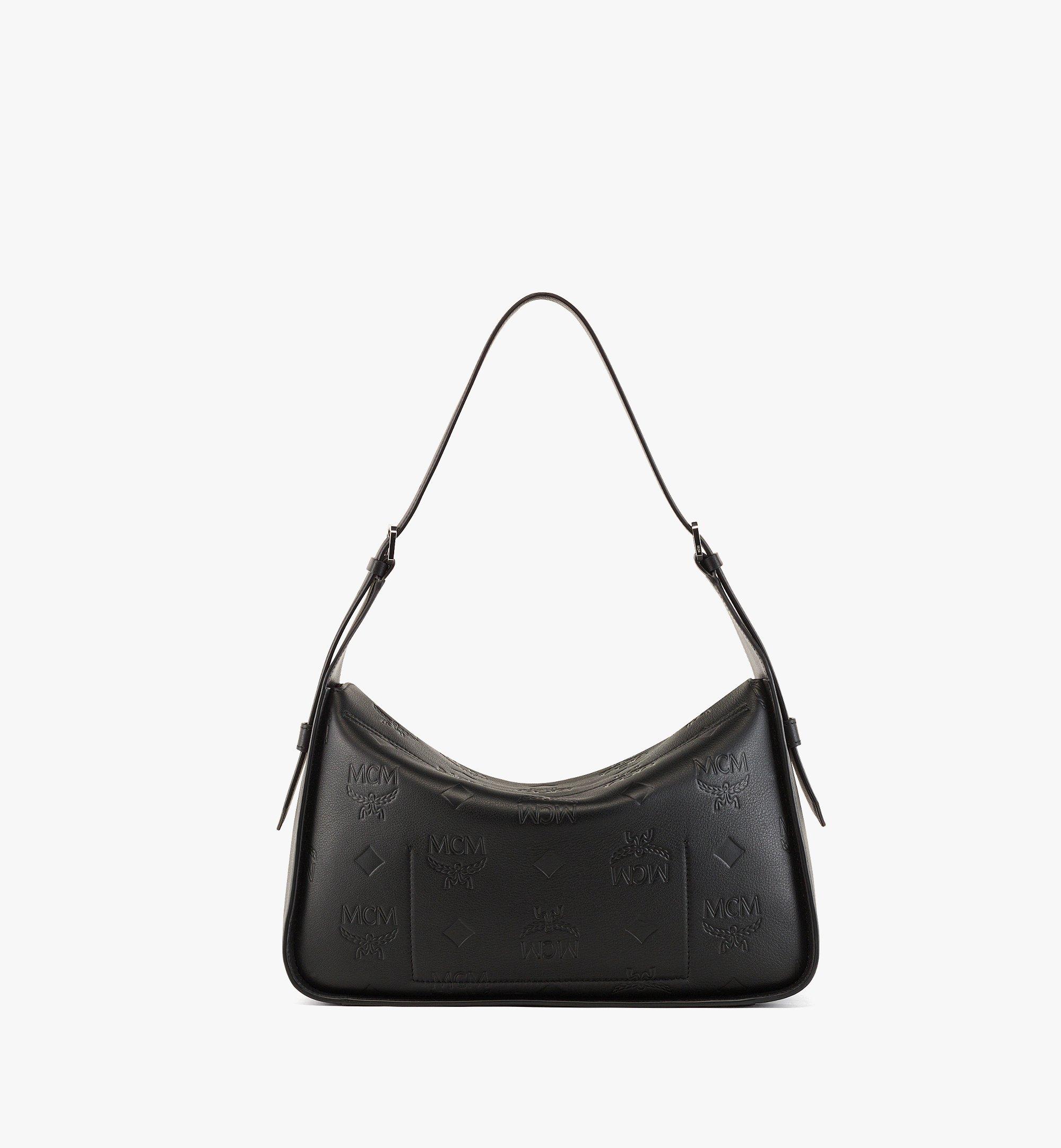 Medium Aren Flap Hobo Bag in Embossed Monogram Leather Black MCM UK