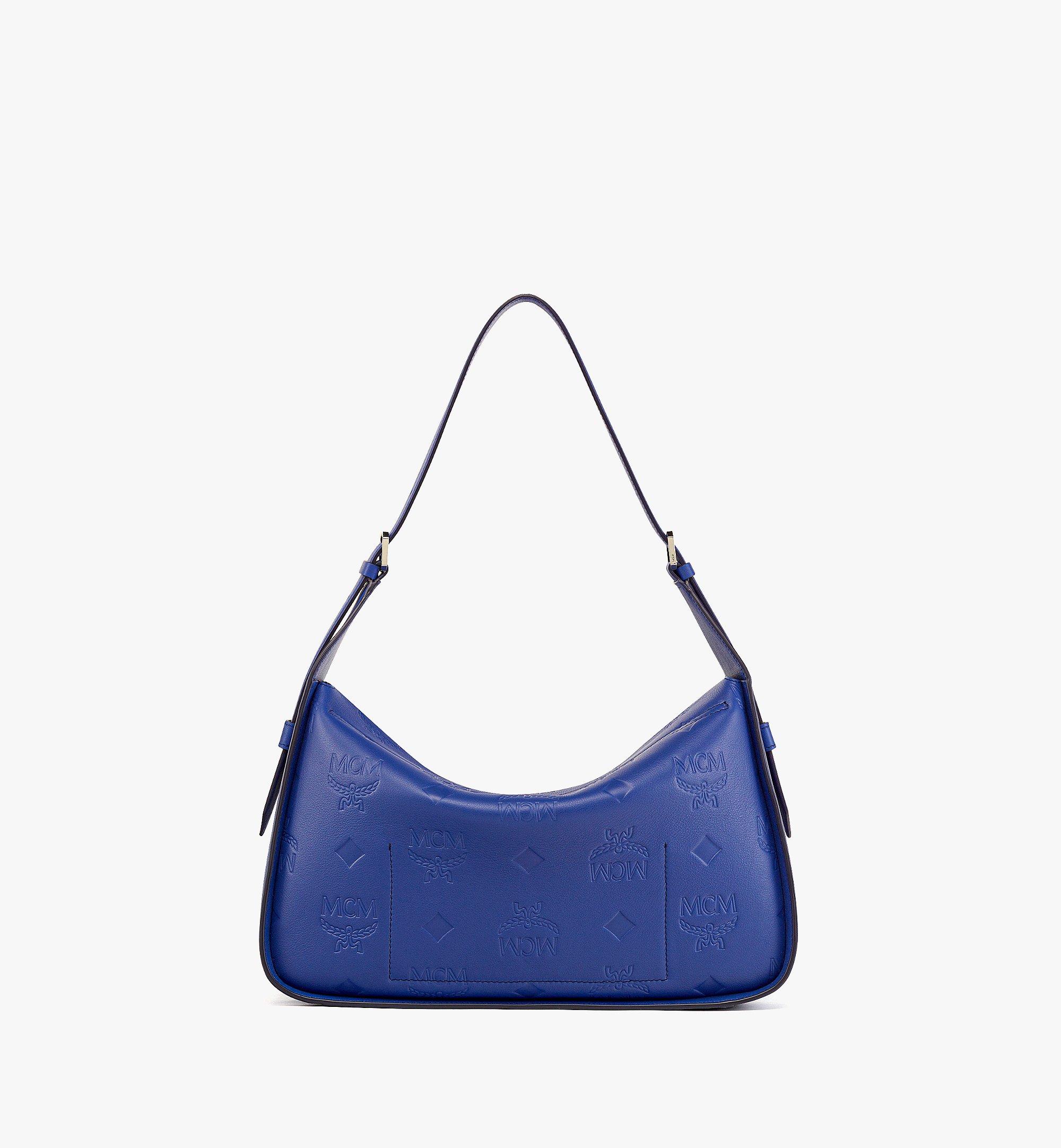 Medium Aren Flap Hobo in Embossed Monogram Leather Blue | MCM ®SG