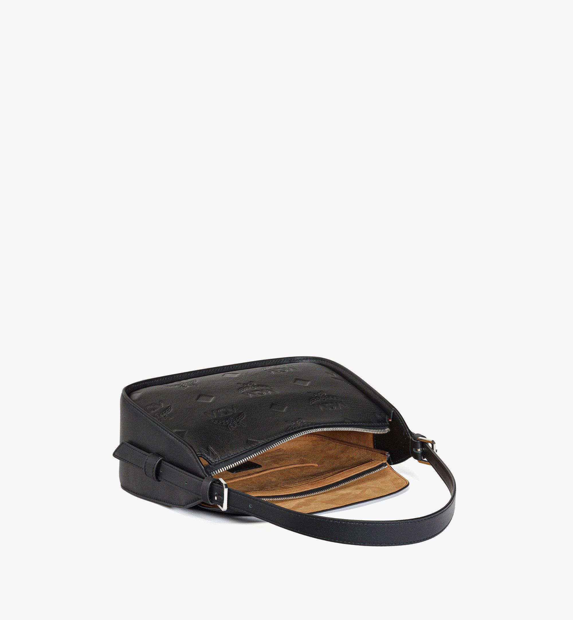 Small Aren Flap Hobo Bag in Embossed Monogram Leather Black