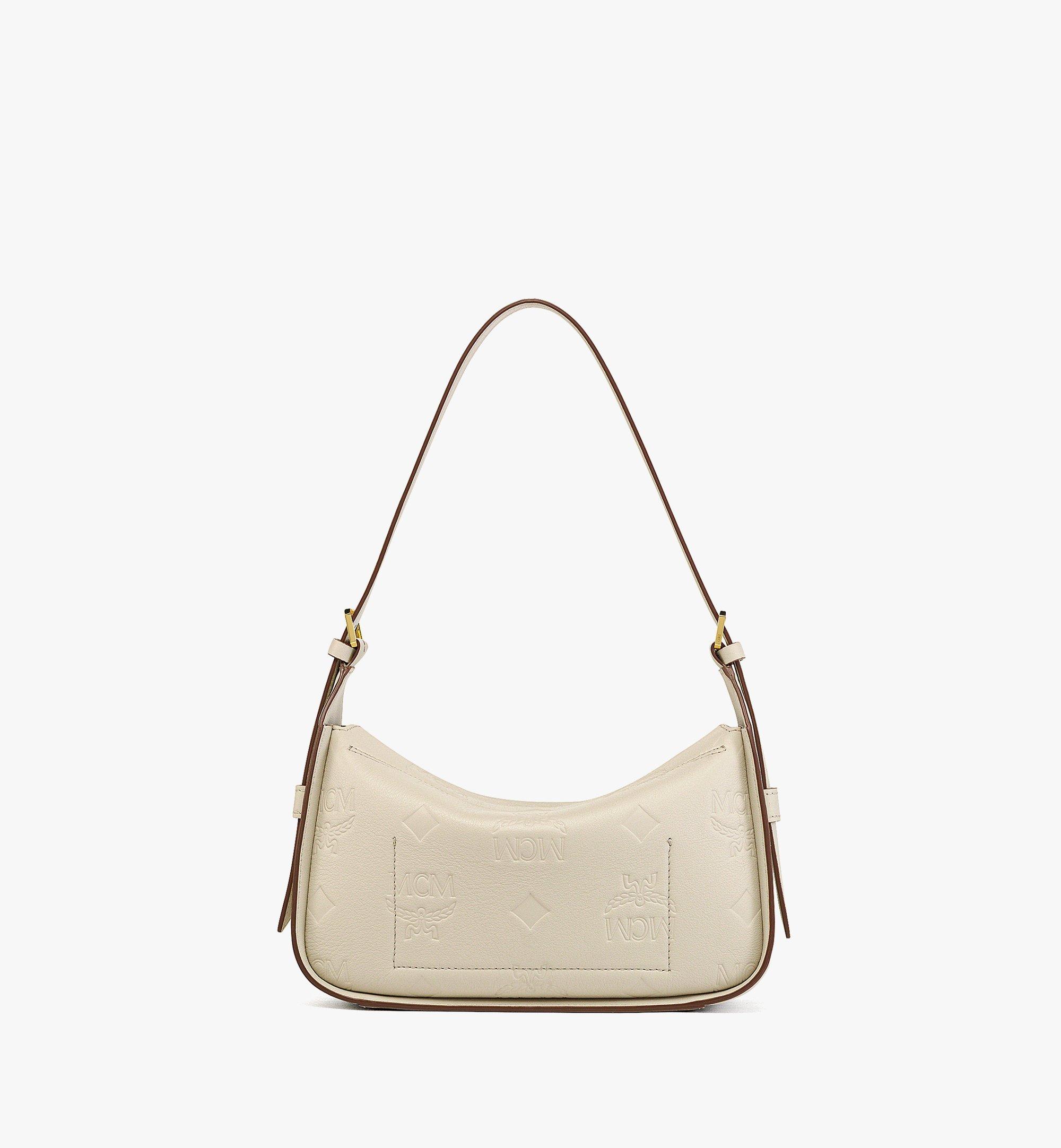 Small Aren Flap Hobo Bag in Embossed Monogram Leather Beige | MCM ®US