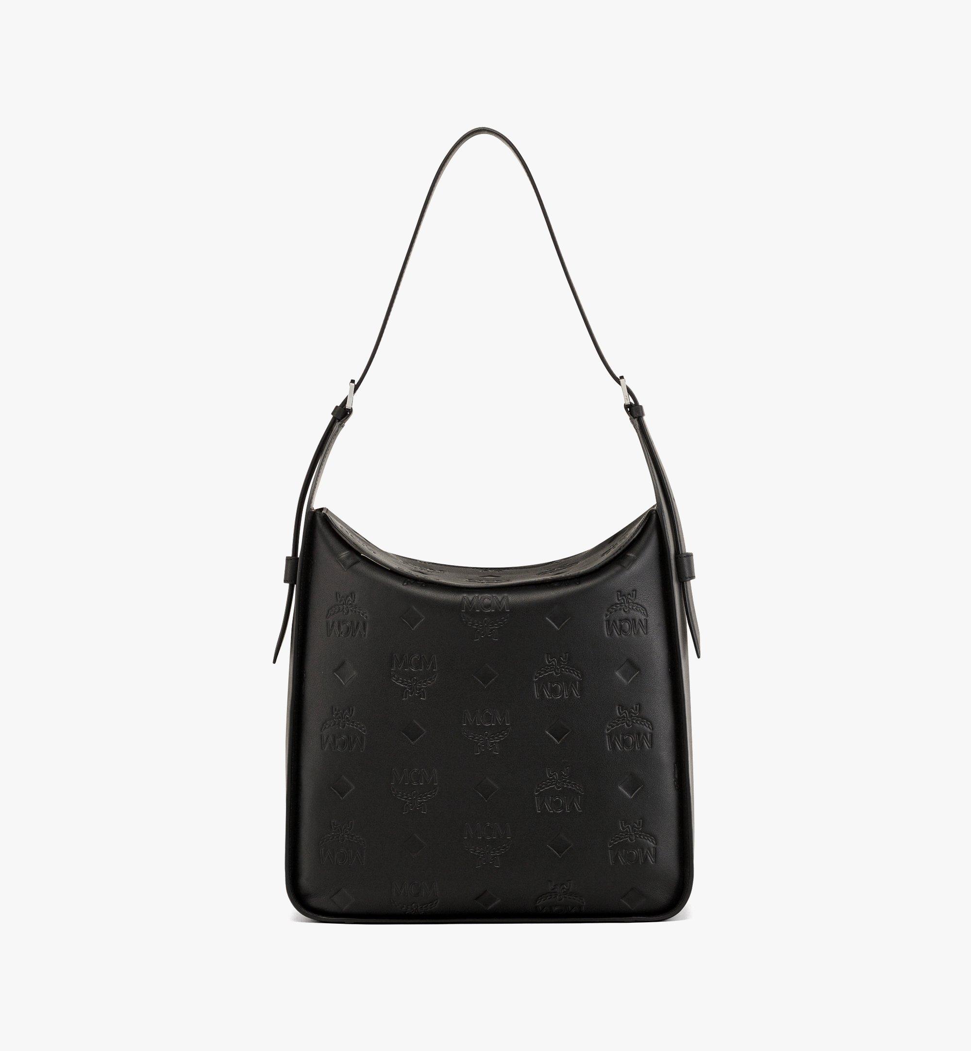MCM Quilted Leather Monogram Shoulder Bag - Black Shoulder Bags