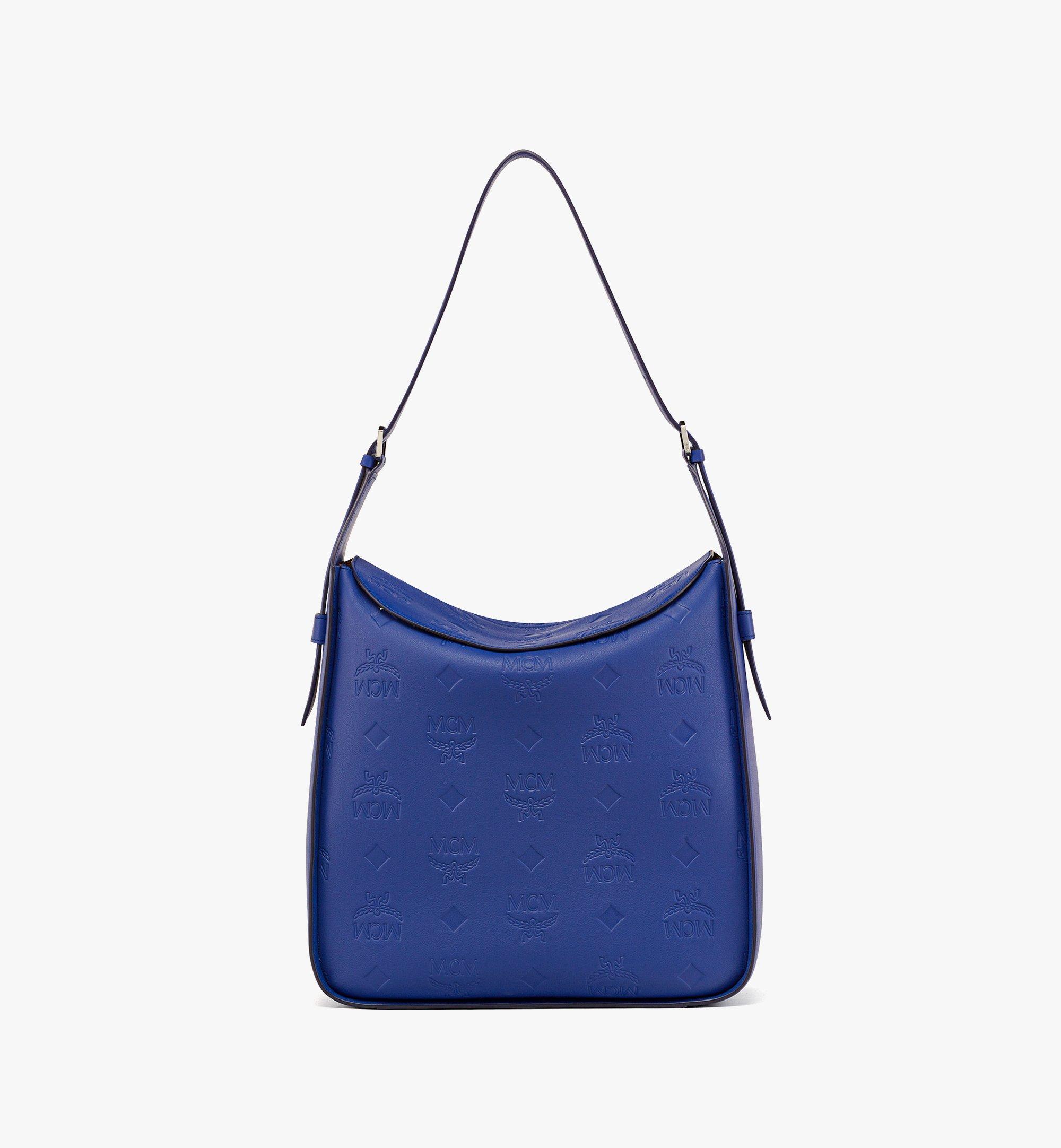 Large Aren Flap Hobo Bag in Embossed Monogram Leather Blue | MCM ®US