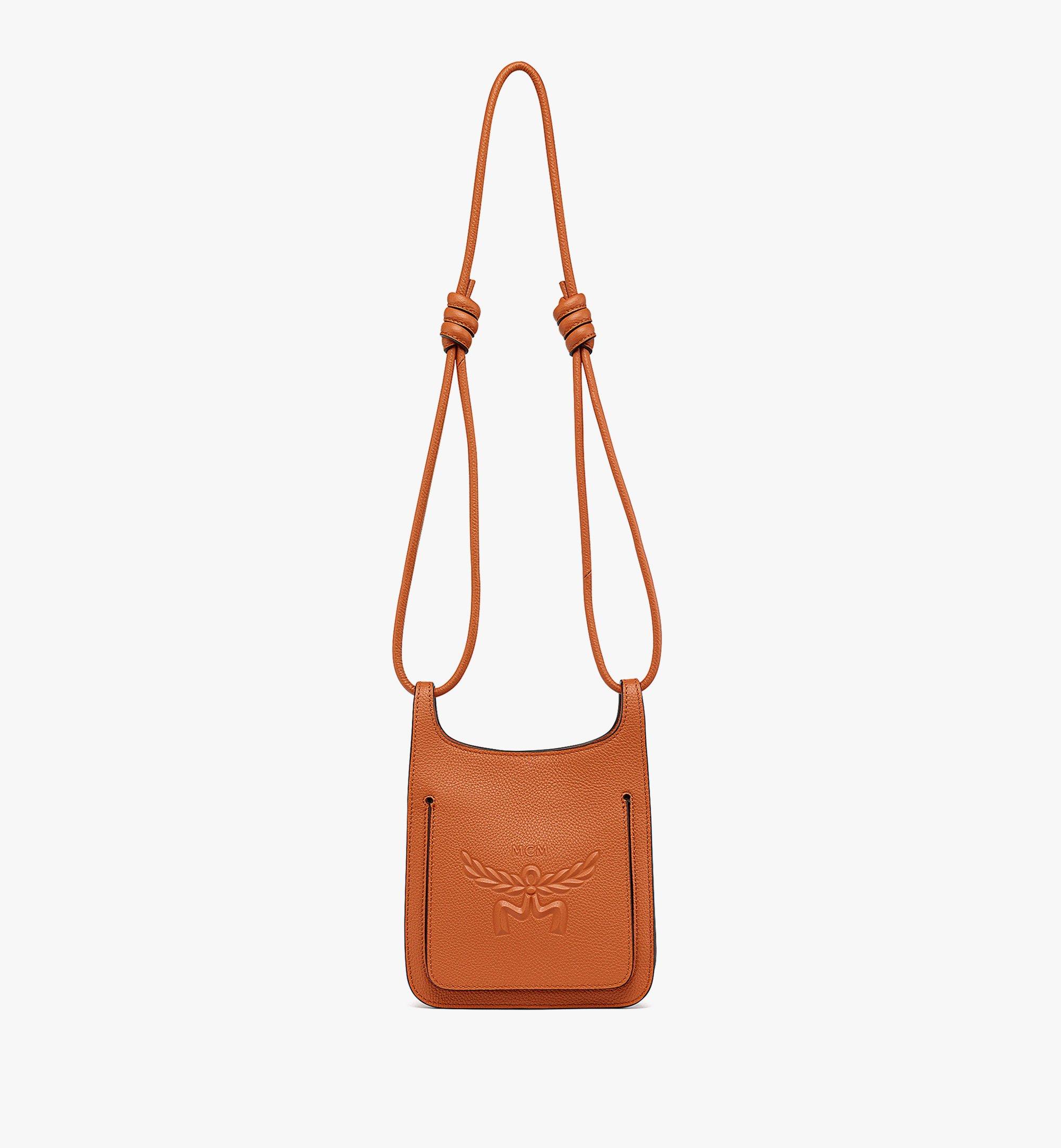 Mini Himmel Hobo in Embossed Logo Leather Cognac MCM CA