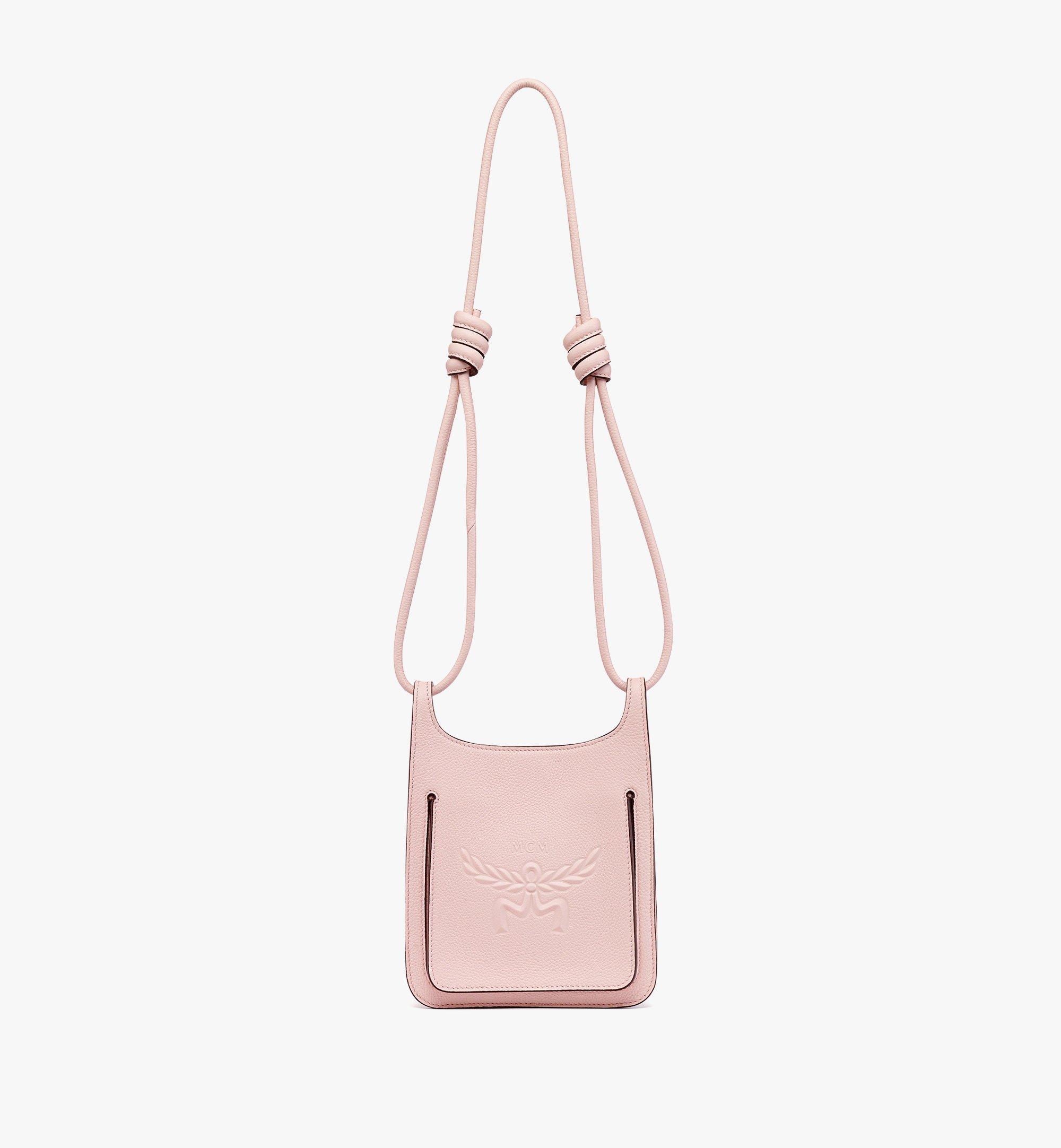 Mini Himmel Hobo in Embossed Logo Leather Pink MCM US