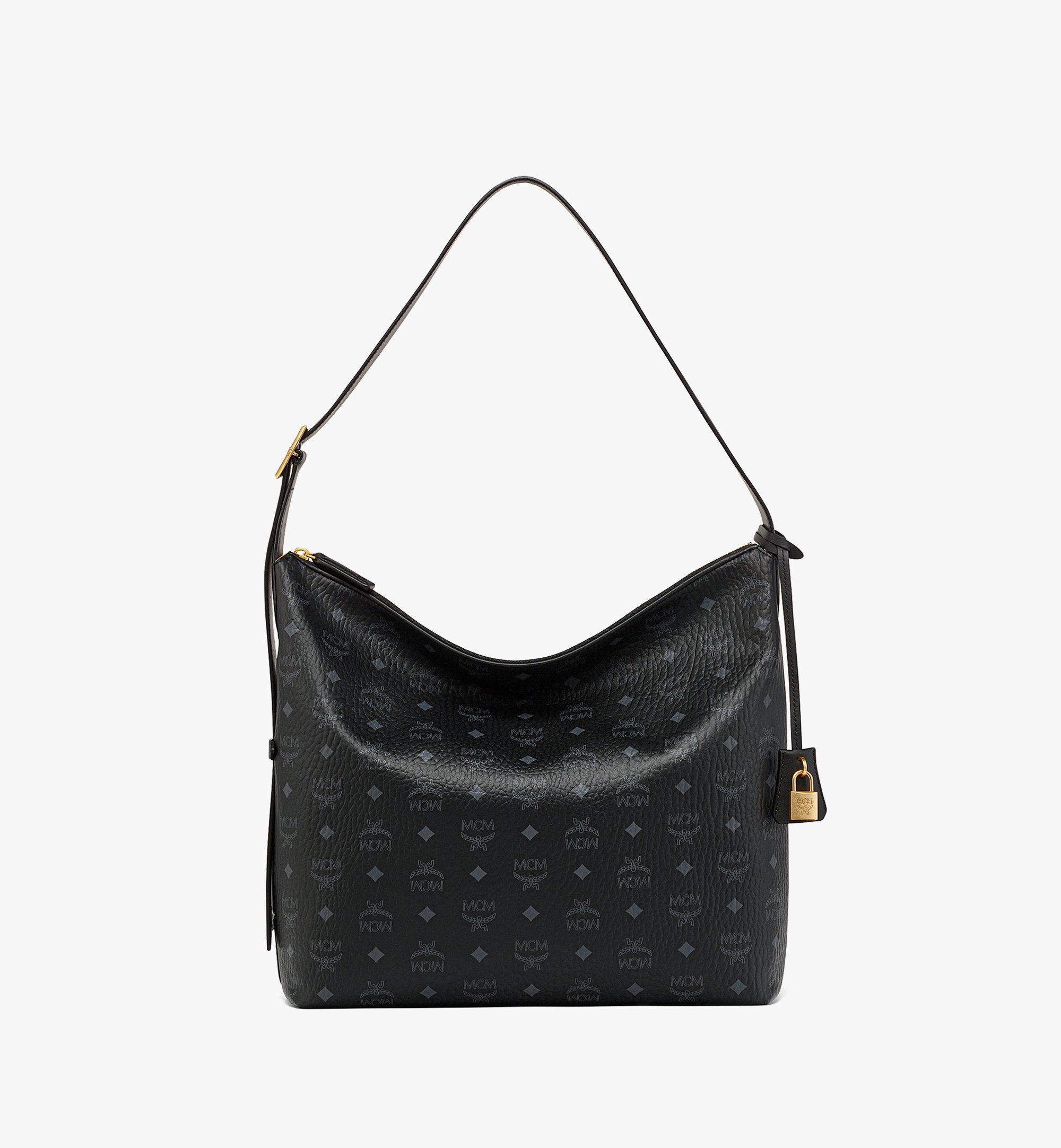 Mcm Large Aren Leather Hobo Bag in Black