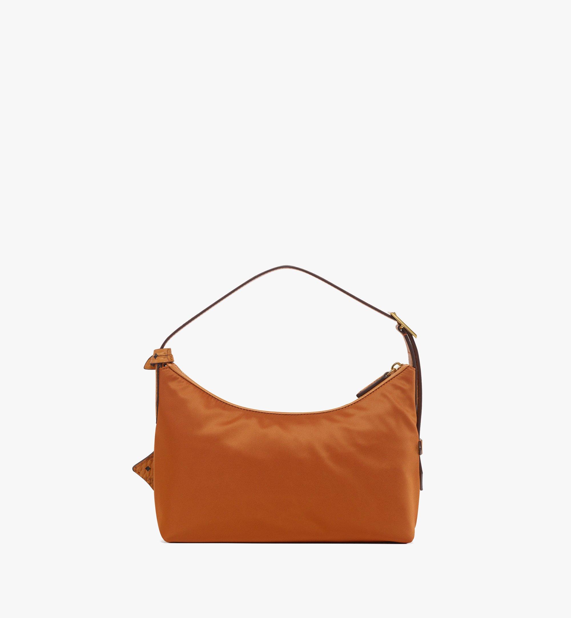 Small Aren Hobo in Recycled Nylon and Monogram Print Leather Cognac | MCM  ®US