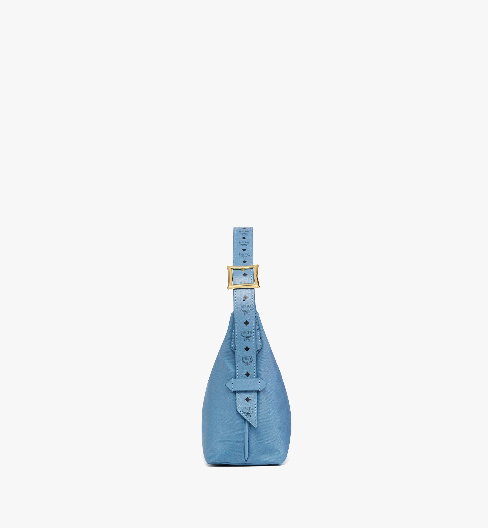 MCM Aren Hobo in Recycled Nylon and Monogram Print Leather Blue MWHFSTA09E4001 Alternate View 1