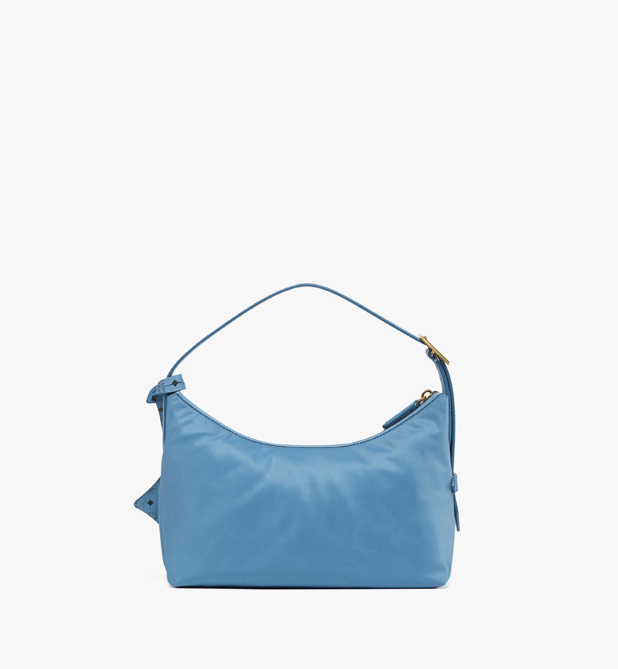 Small Aren Hobo in Recycled Nylon and Monogram Print Leather Blue | MCM ®US