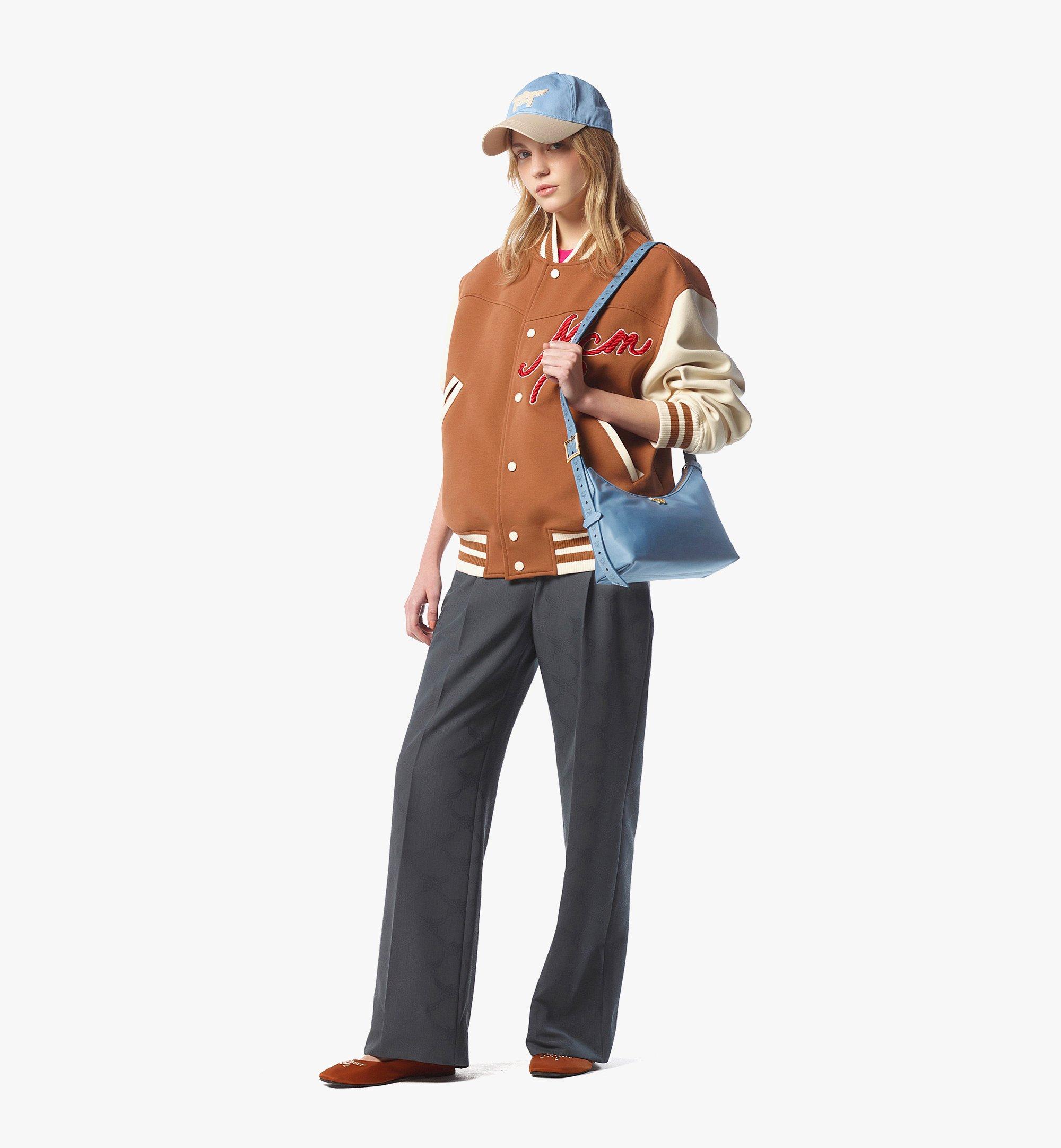 MCM Aren Hobo in Recycled Nylon and Monogram Print Leather Blue MWHFSTA09E4001 Alternate View 2