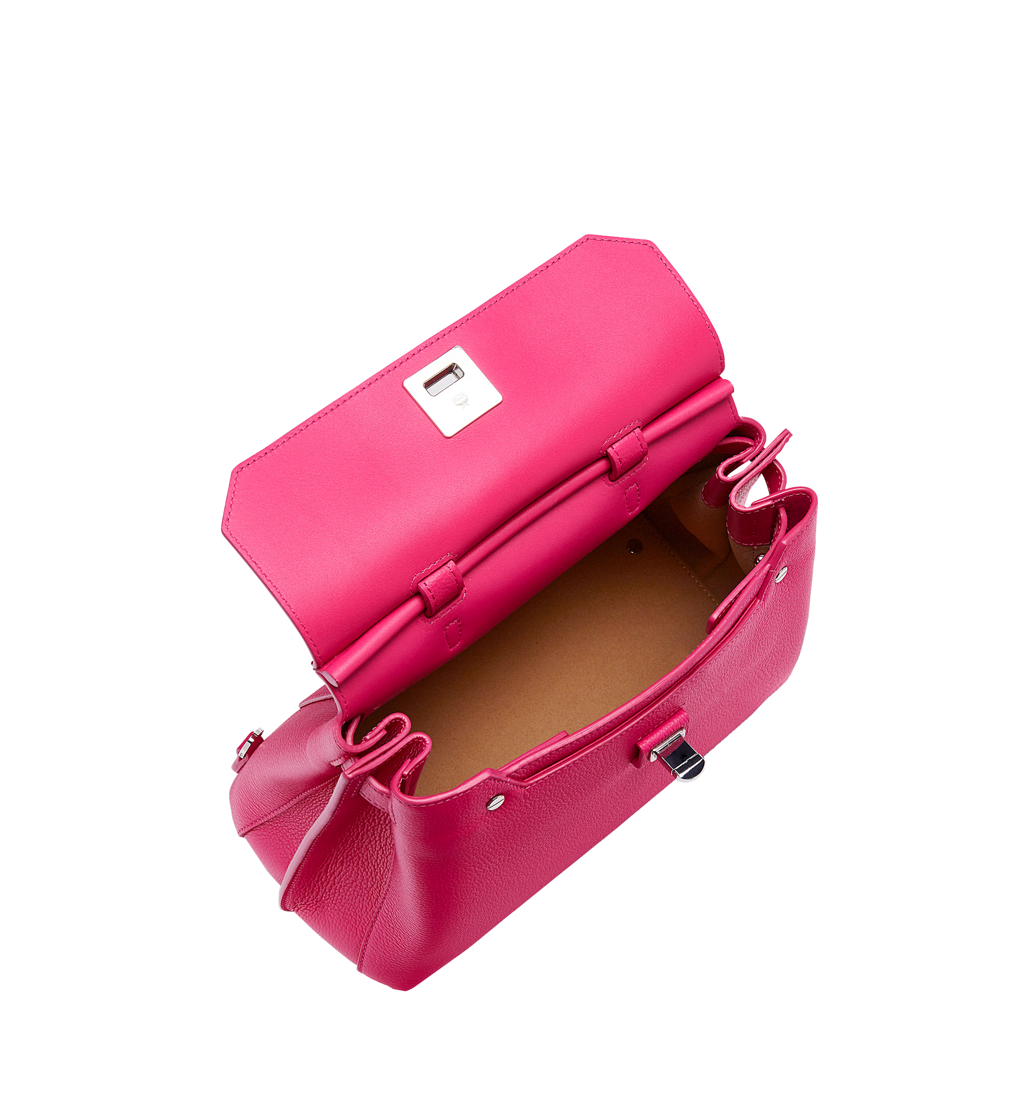 MCM Milla Satchel in Grained Leather PINK MWK6AMA26PU001 Alternate View 4