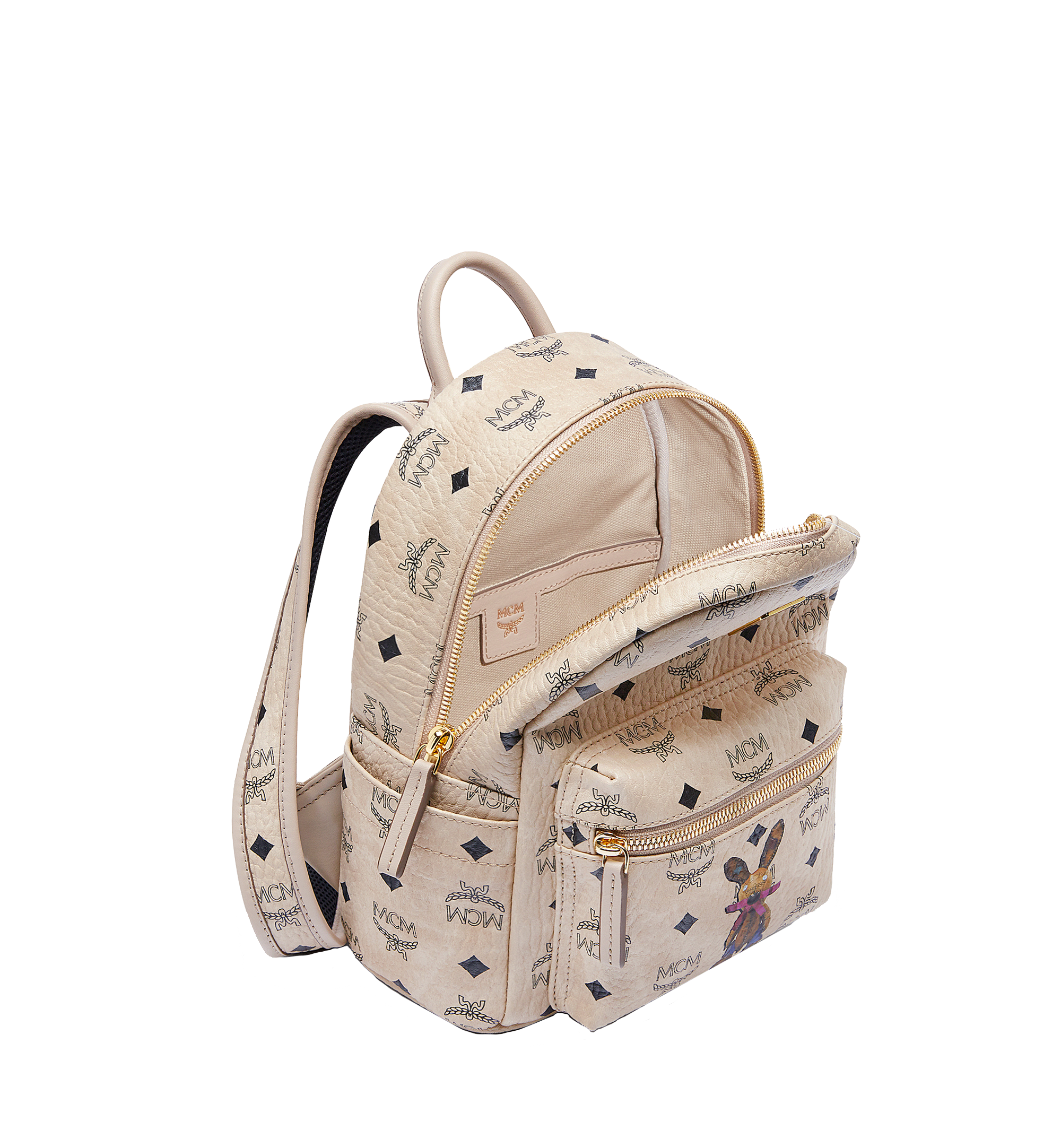 MCM Stark Classic Rabbit Backpack in Visetos Beige MWK6AXL07IG001 Alternate View 4