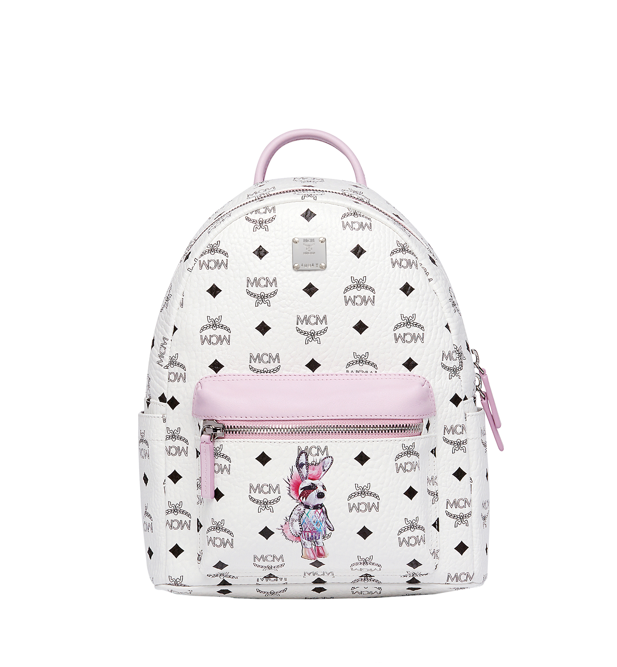 MCM Stark Punk Rabbit Backpack in Visetos White MWK7SXL22WT001 Alternate View 1