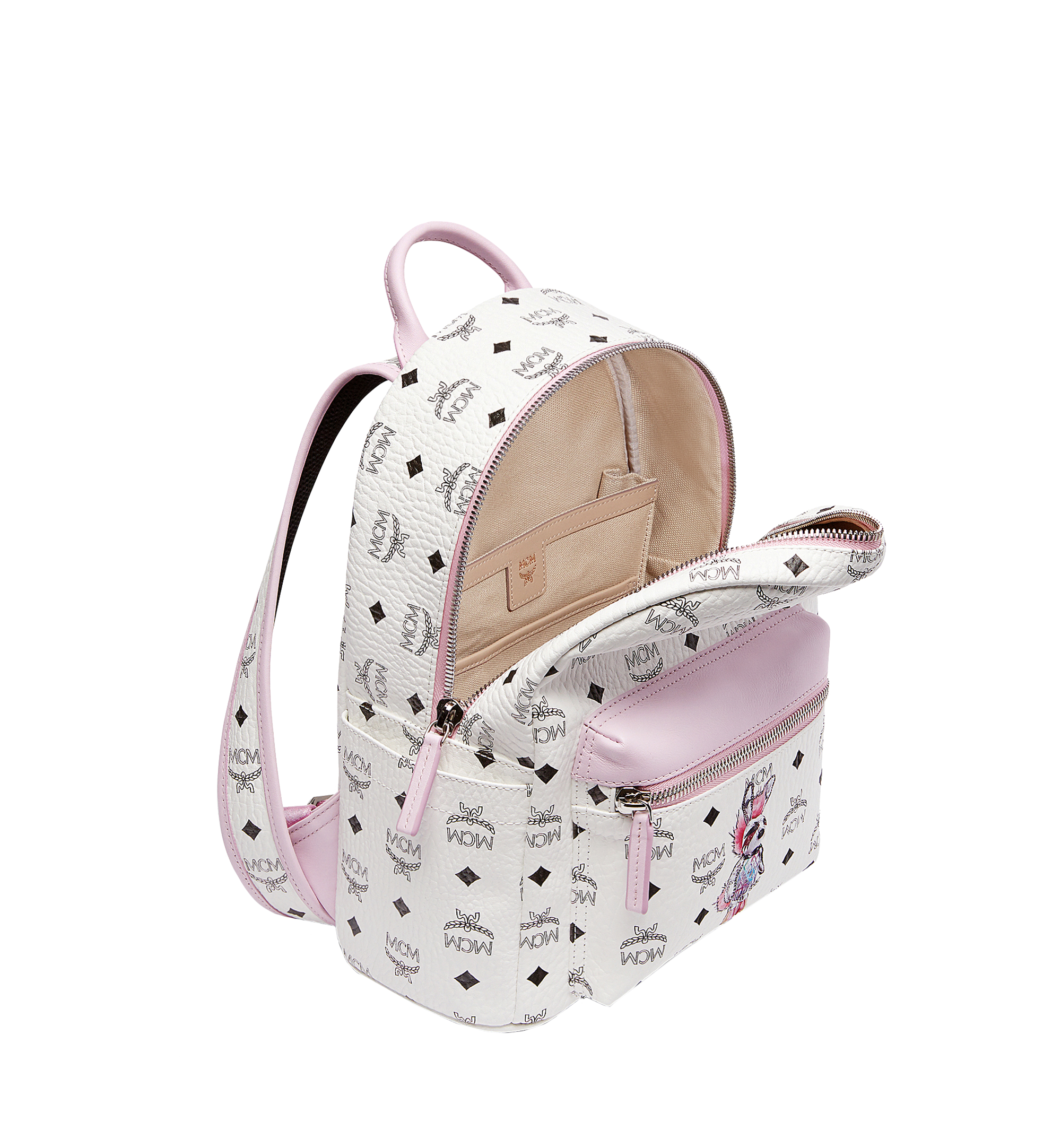 MCM Stark Punk Rabbit Backpack in Visetos White MWK7SXL22WT001 Alternate View 4