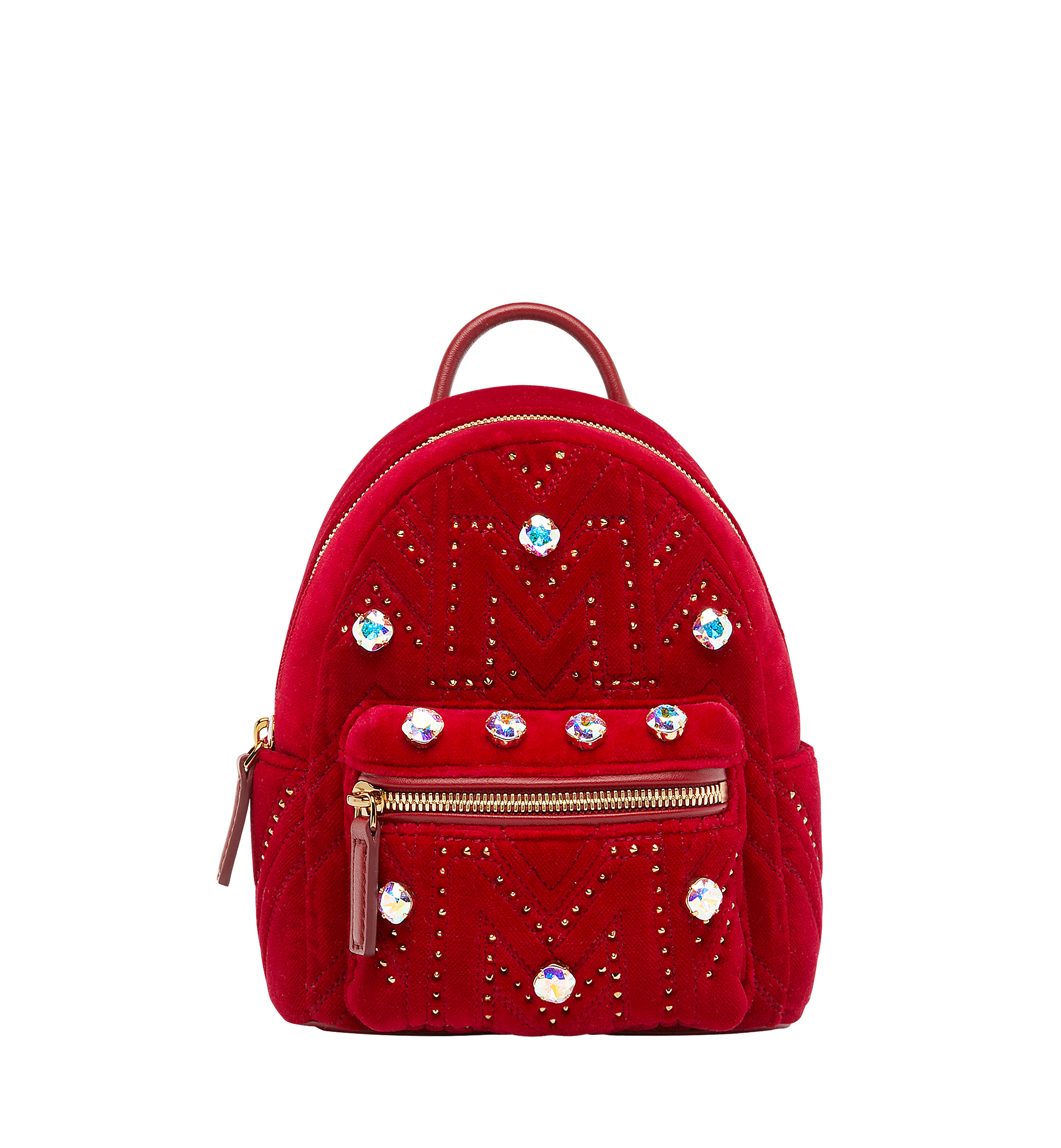 MCM Stark Bebe Boo Backpack in Velvet Crystal Studs Red MWK9SVE06RJ001 Plus de photos 1