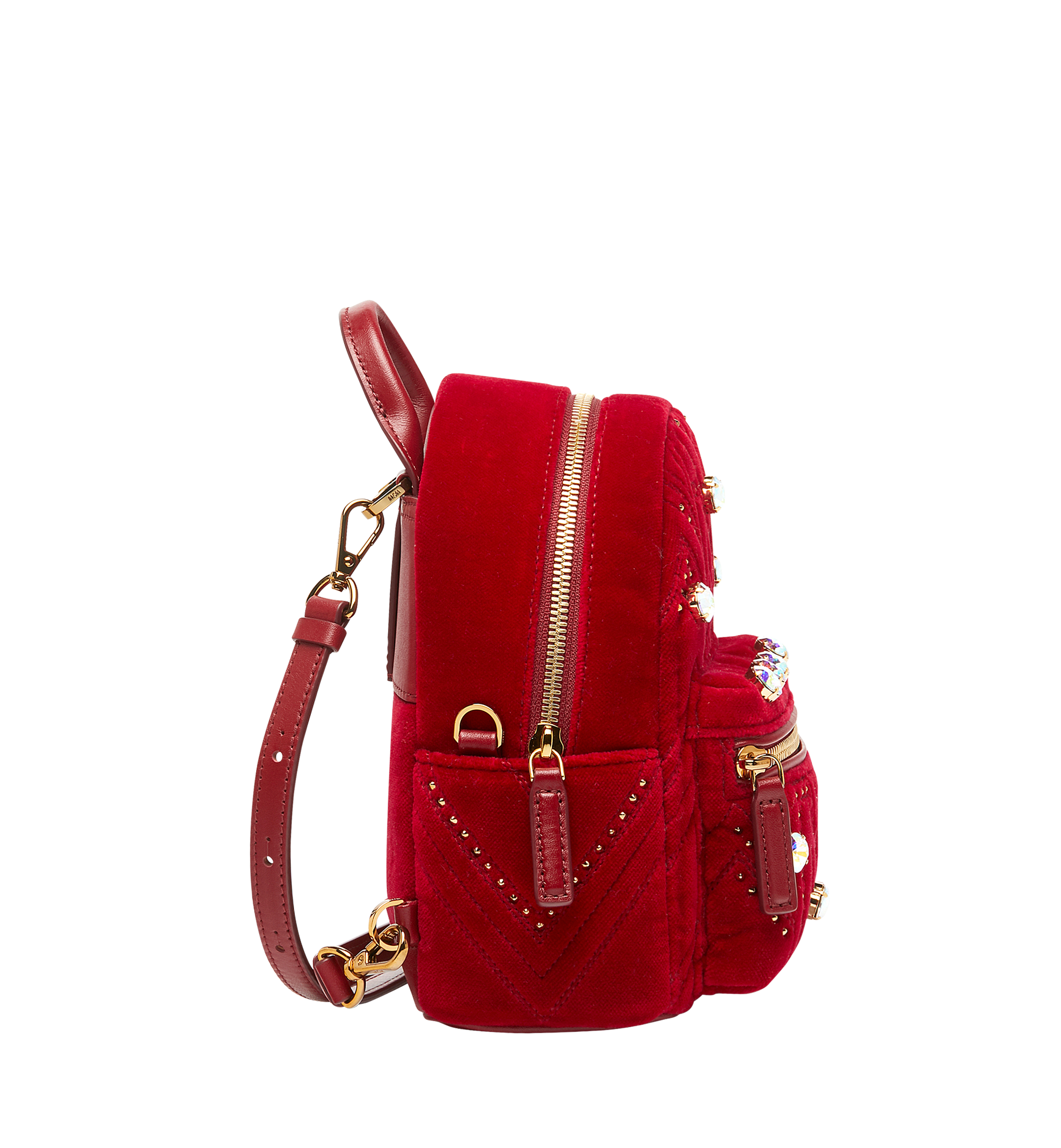 MCM Stark Bebe Boo Backpack in Velvet Crystal Studs Red MWK9SVE06RJ001 Plus de photos 2