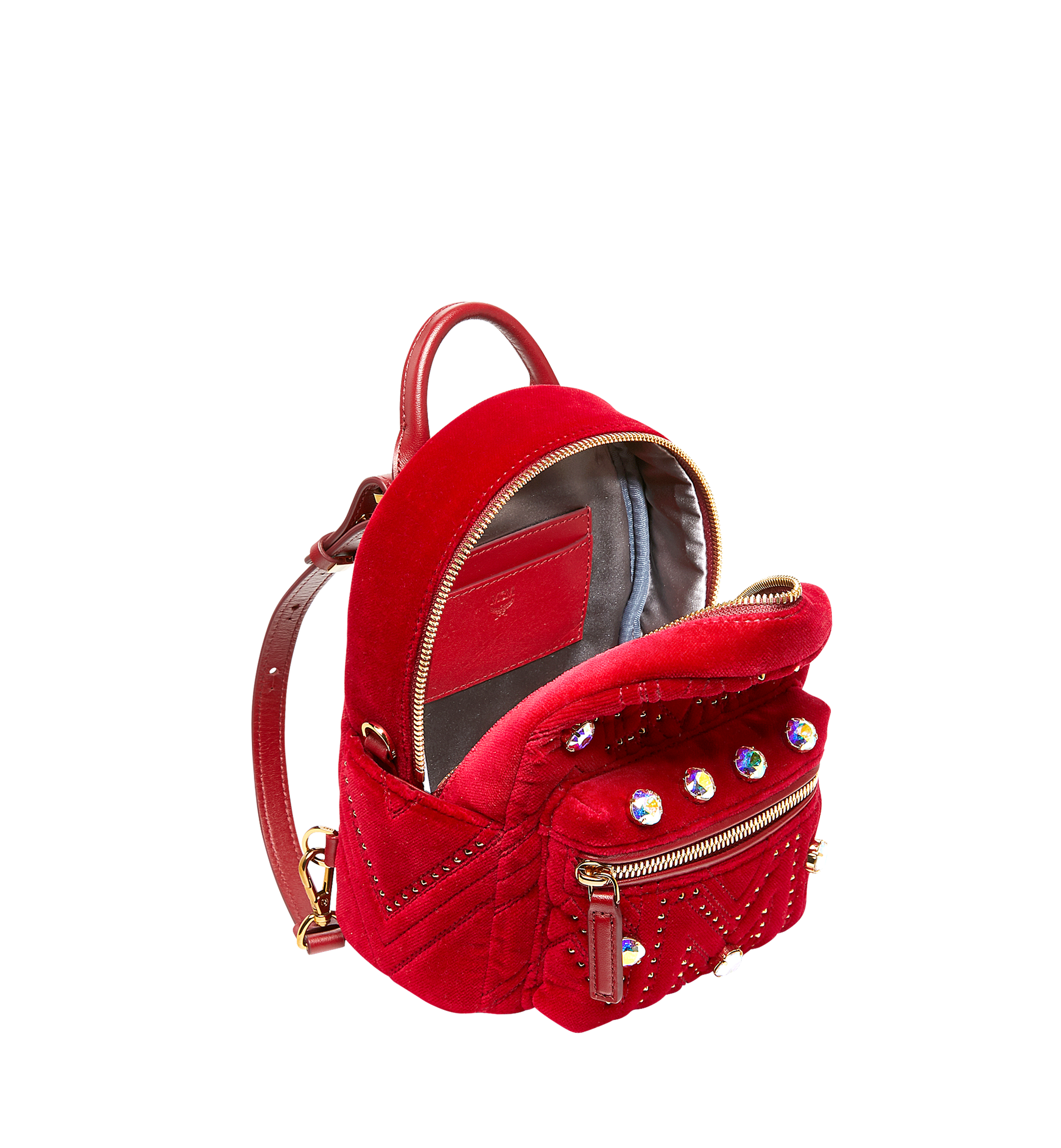 MCM Stark Bebe Boo Backpack in Velvet Crystal Studs Red MWK9SVE06RJ001 Plus de photos 6