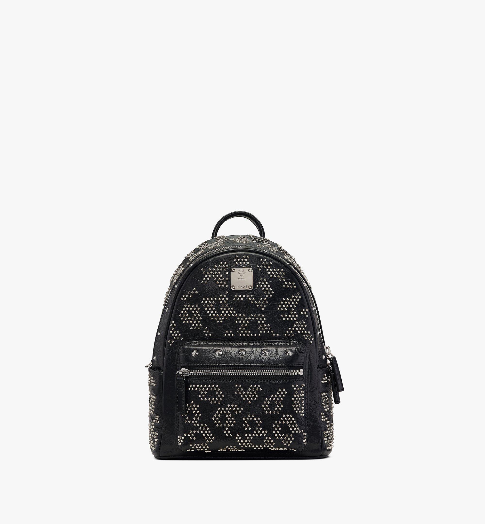 mcm black studded backpack