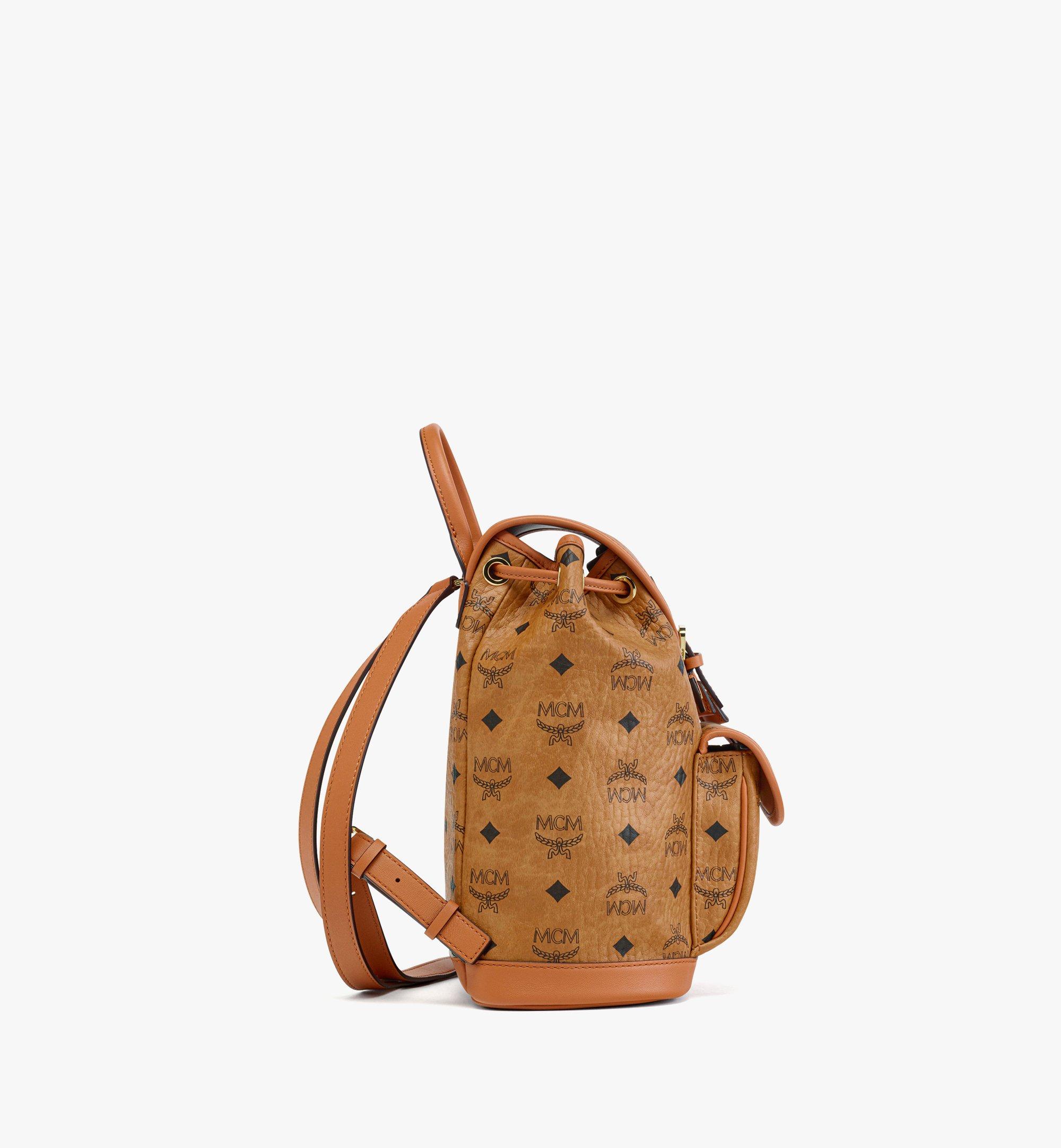 Mcm Aren Visetos Logo Monogram Backpack - Cognac