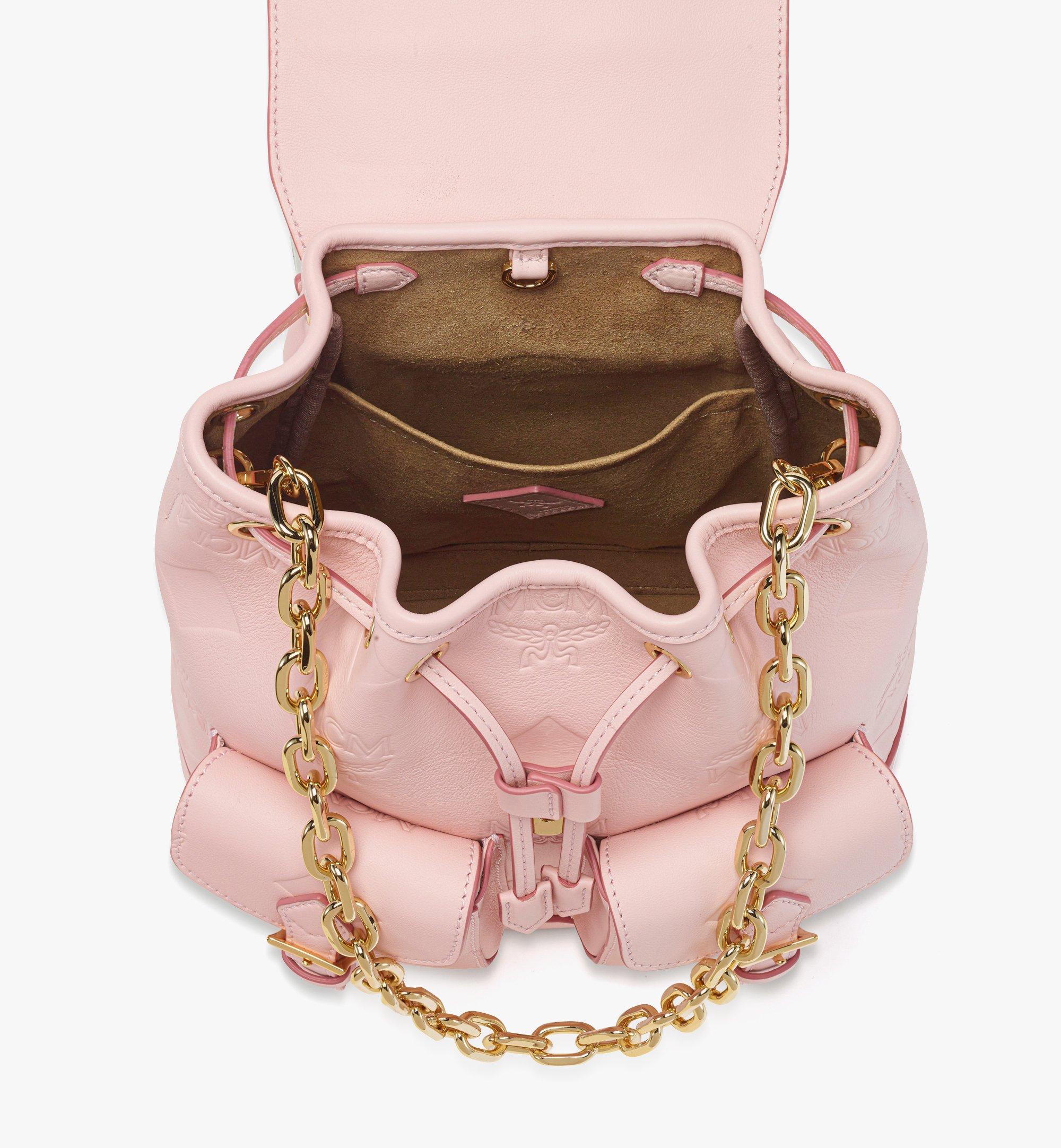 MCM Aren Drawstring Backpack in Maxi Monogram Leather Pink MWKGSTA01QA001 Alternate View 2