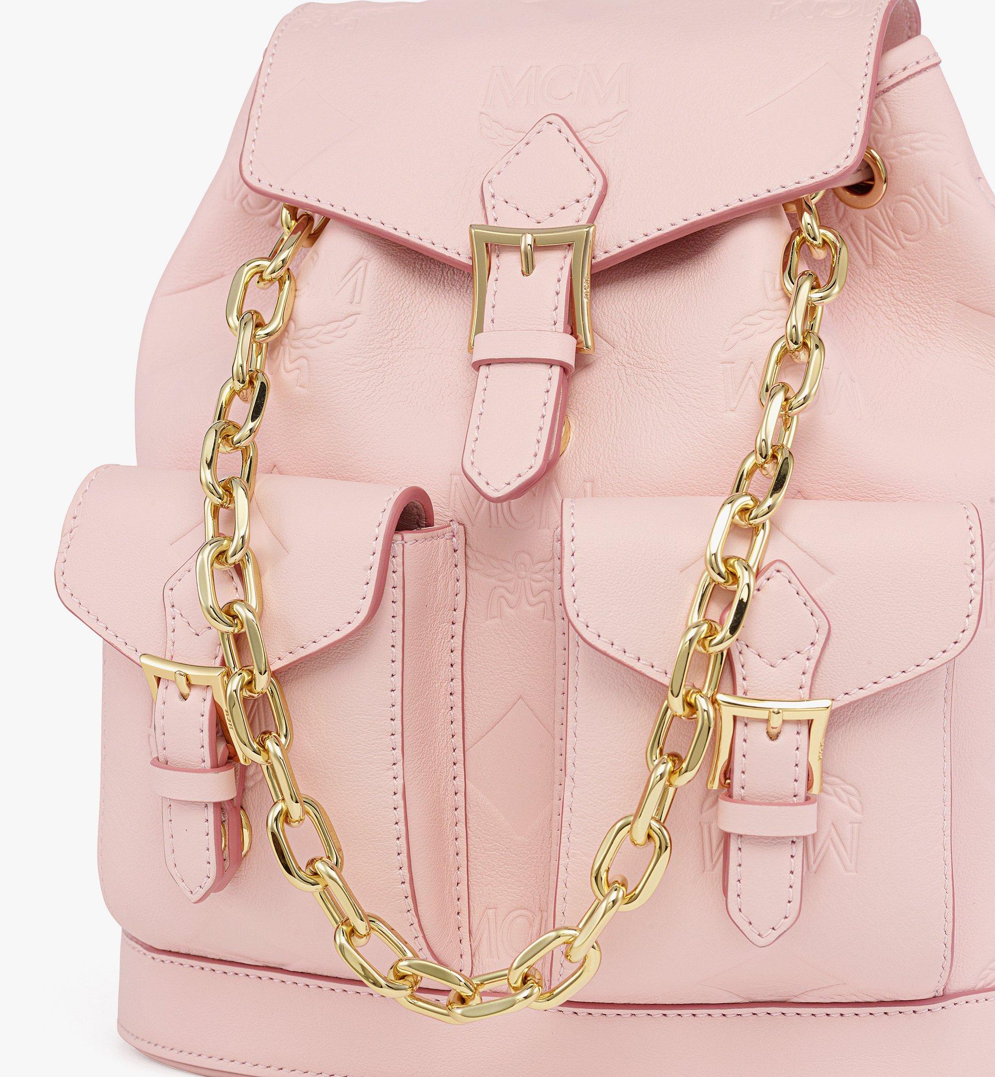 MCM Aren Drawstring Backpack in Maxi Monogram Leather Pink MWKGSTA01QA001 Alternate View 4