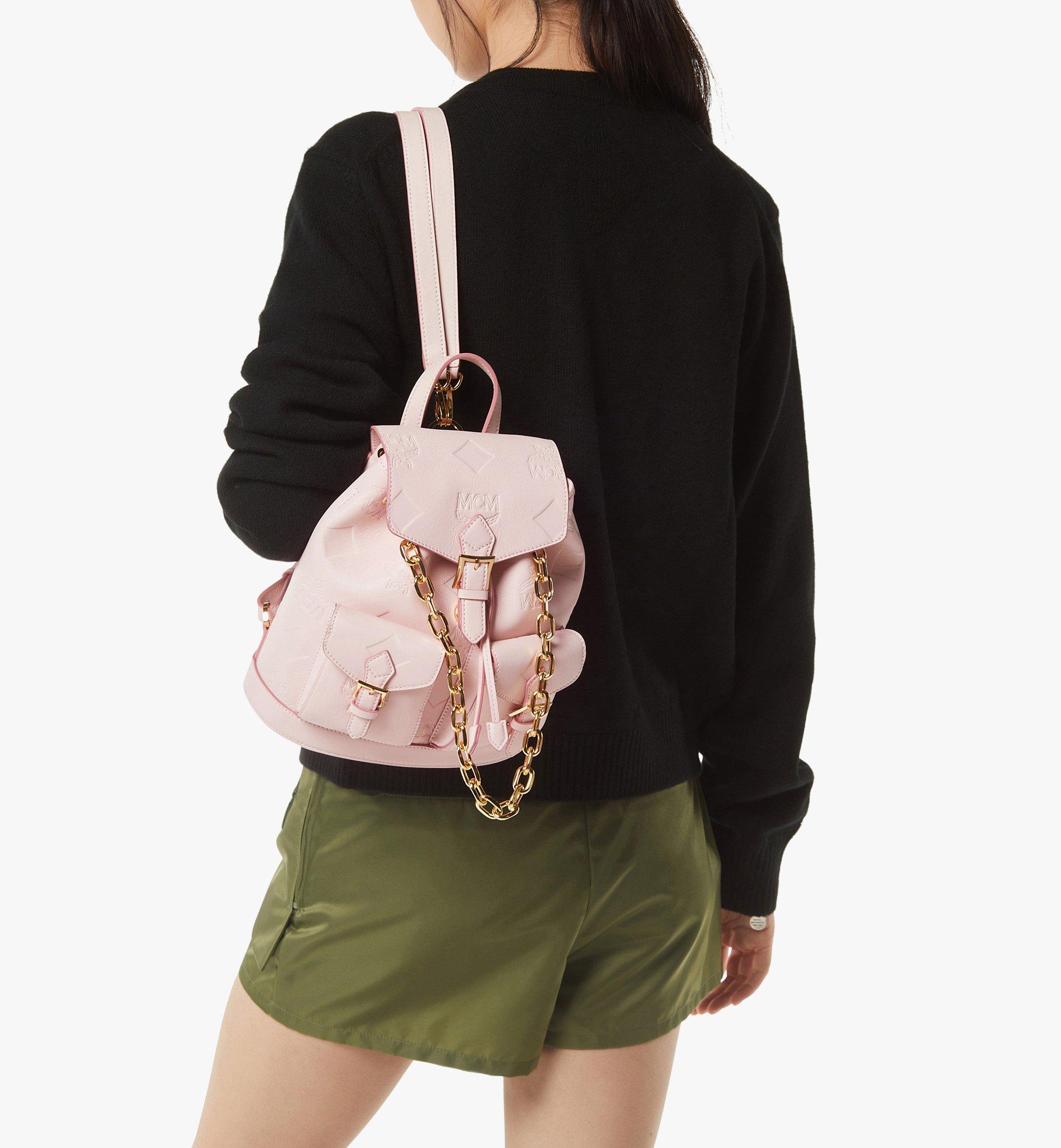 MCM Aren Drawstring Backpack in Maxi Monogram Leather Pink MWKGSTA01QA001 Alternate View 5