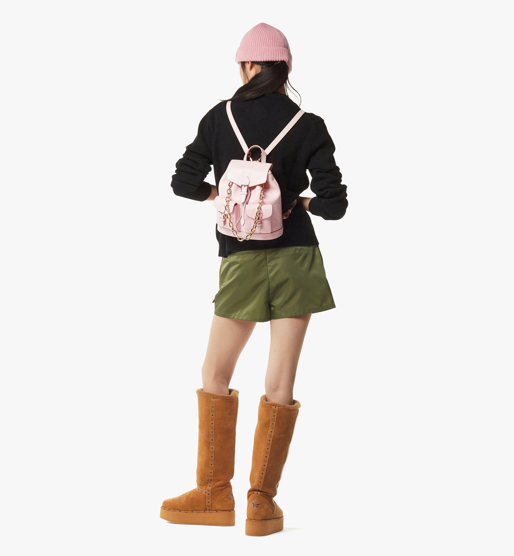 MCM Aren Drawstring Backpack in Maxi Monogram Leather Pink MWKGSTA01QA001 Alternate View 6