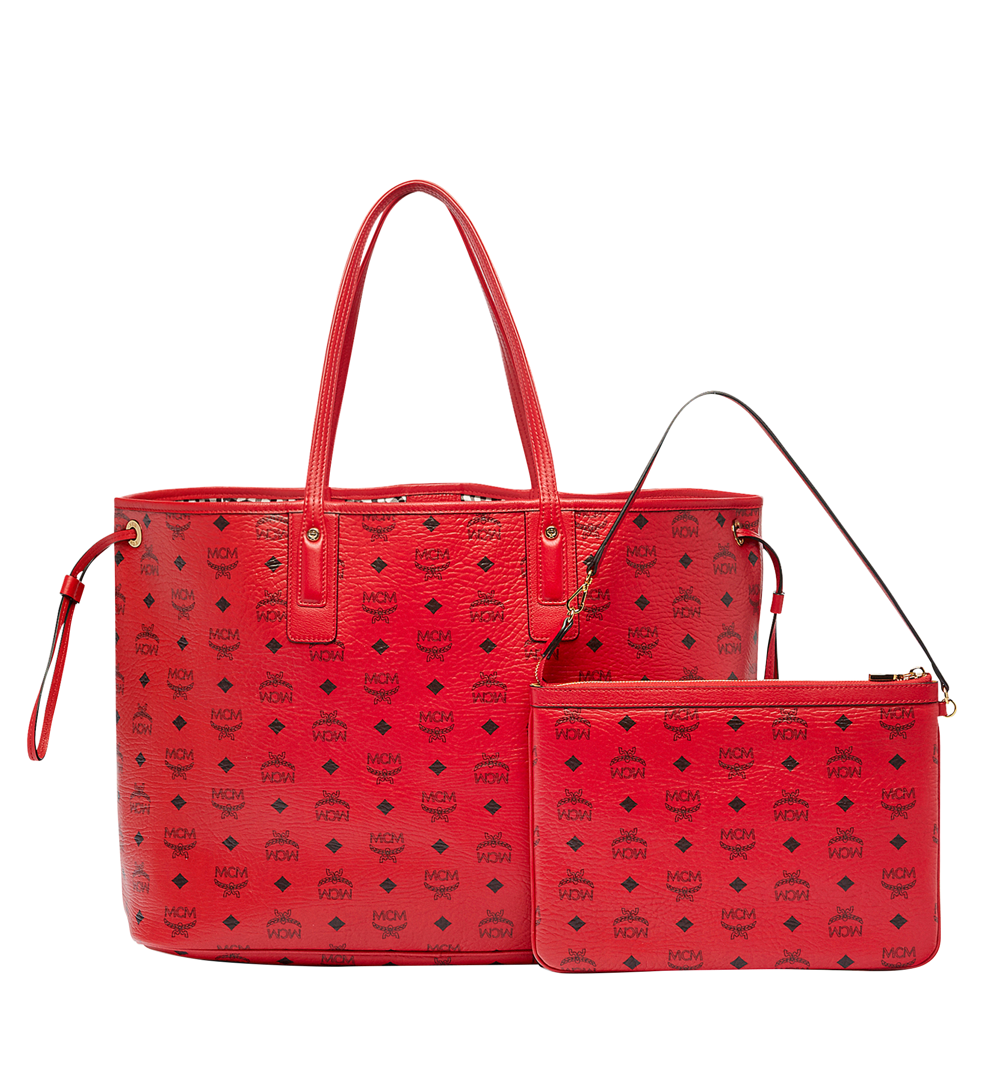 Large Reversible Liz Shopper in Visetos Red MCM CZ