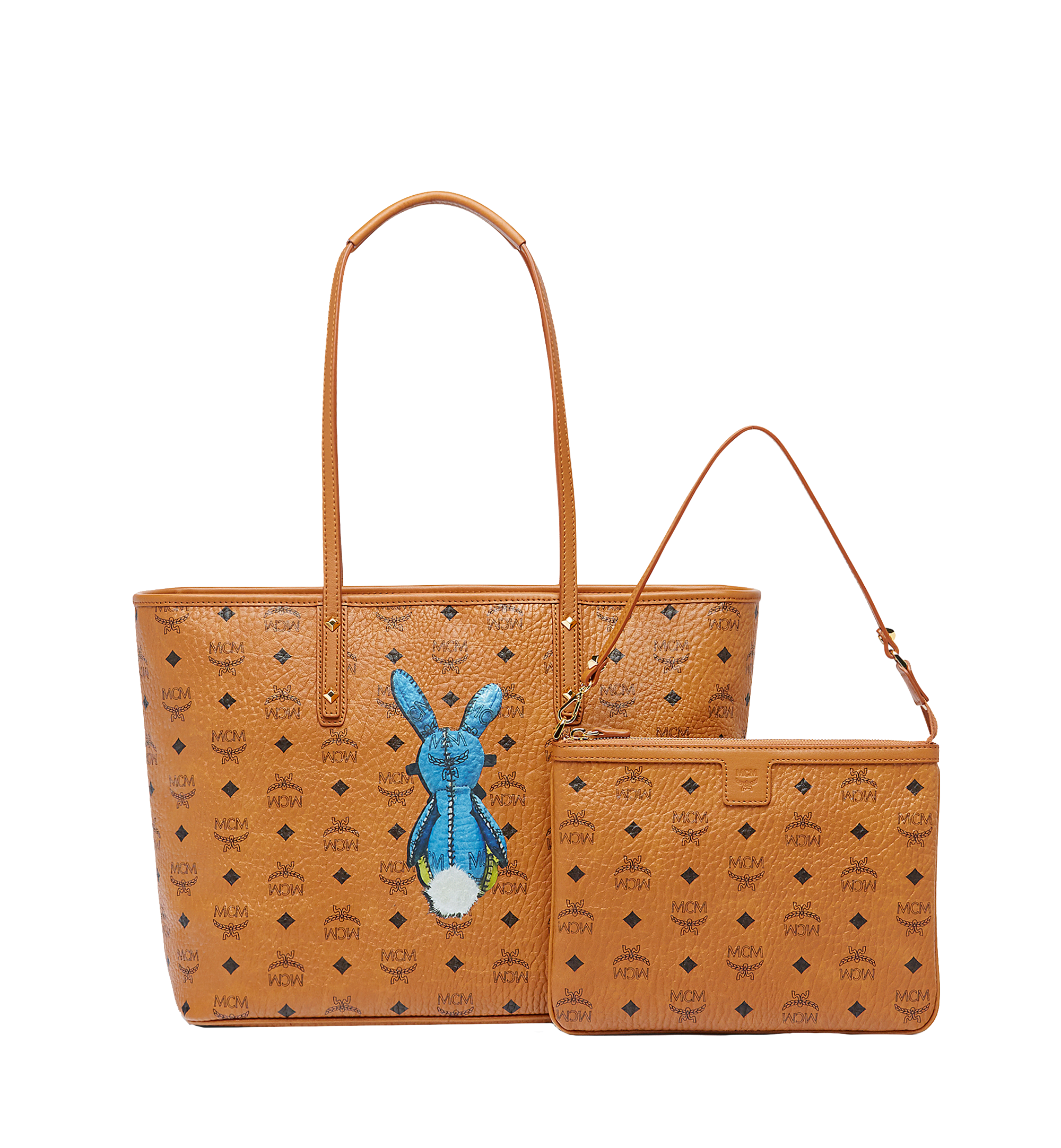 MCM Rabbit Top Zip Shopper in Visetos Cognac MWP6AXL08CO001 Alternate View 3