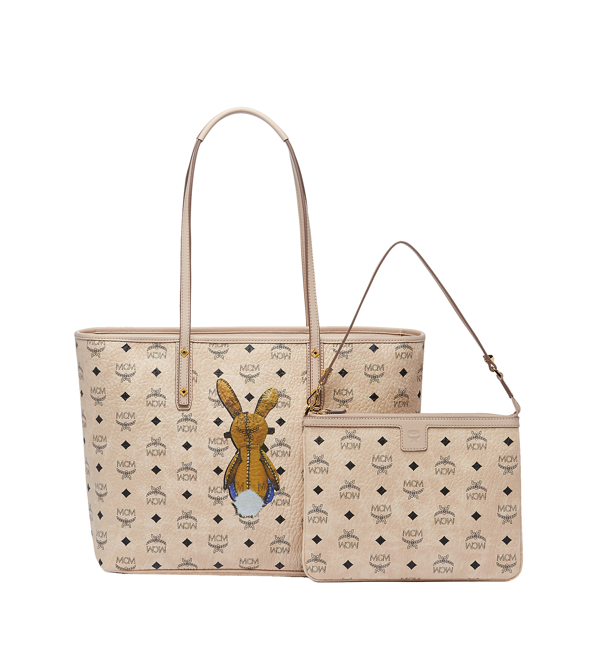 MCM Rabbit Top Zip Shopper in Visetos Beige MWP6AXL08IG001 Noch mehr sehen 3