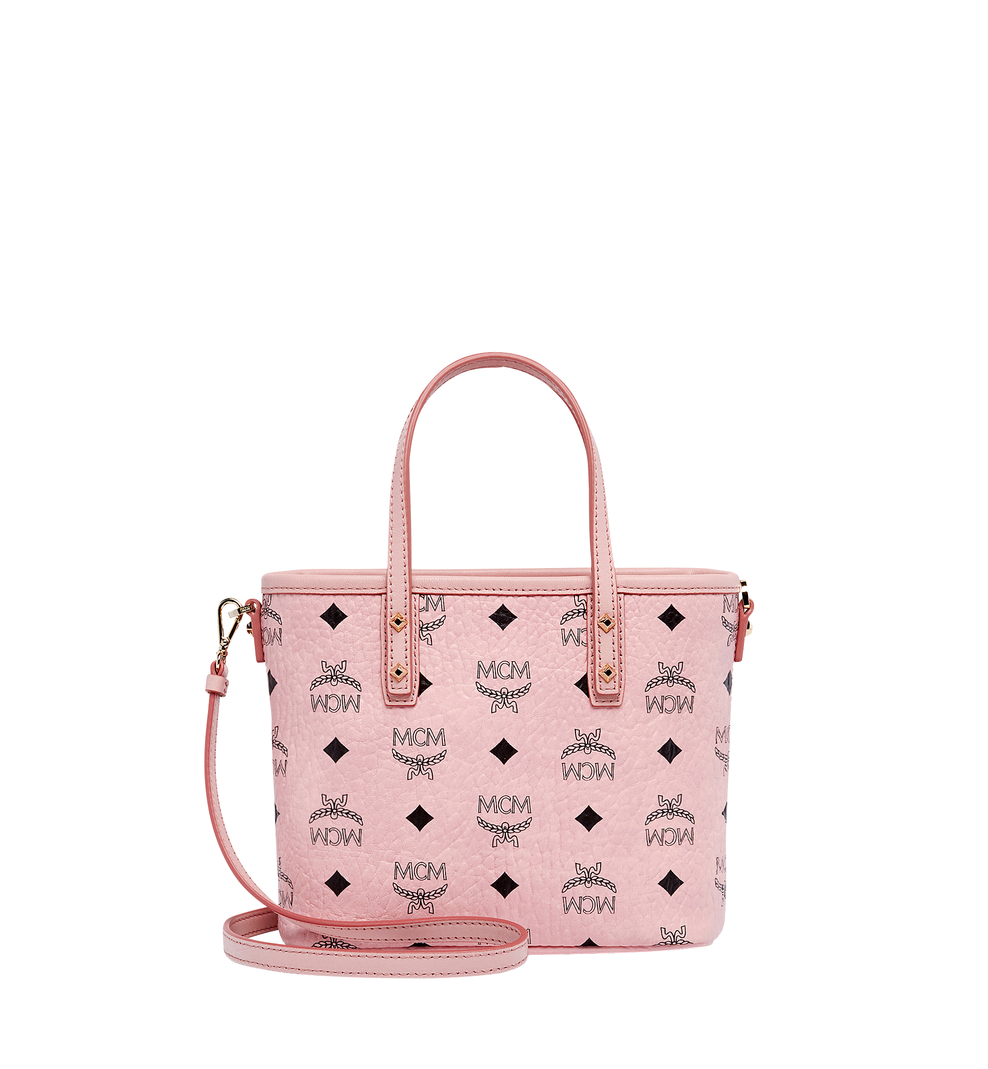 MCM Pink Visetos Coated Canvas and Leather Mini Anya Zip Tote MCM