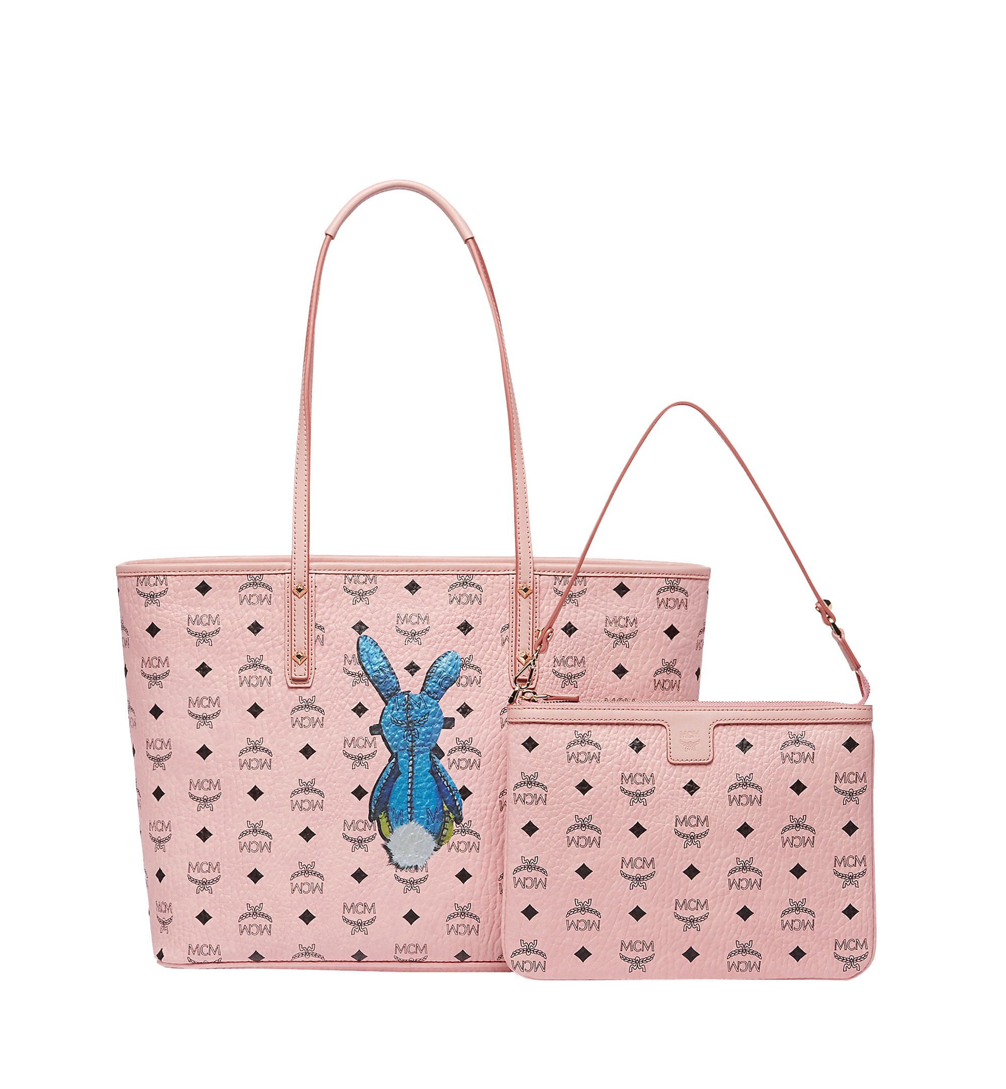 MCM Rabbit Top Zip Shopper in Visetos Pink MWP7SXL08PZ001 Alternate View 3