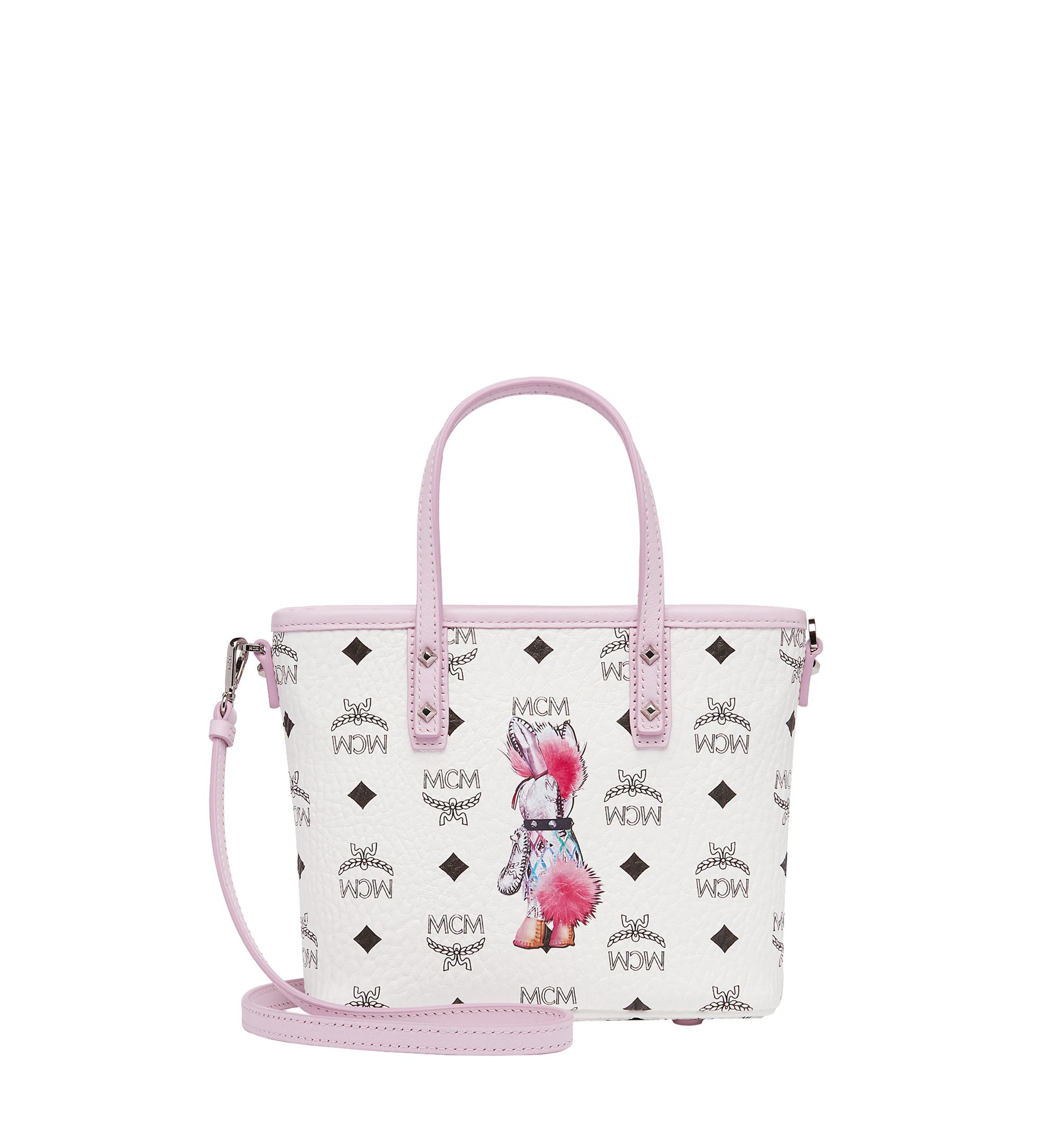MCM Rabbit Top Zip Shopper in Visetos White MWP7SXL44WT001 Noch mehr sehen 3
