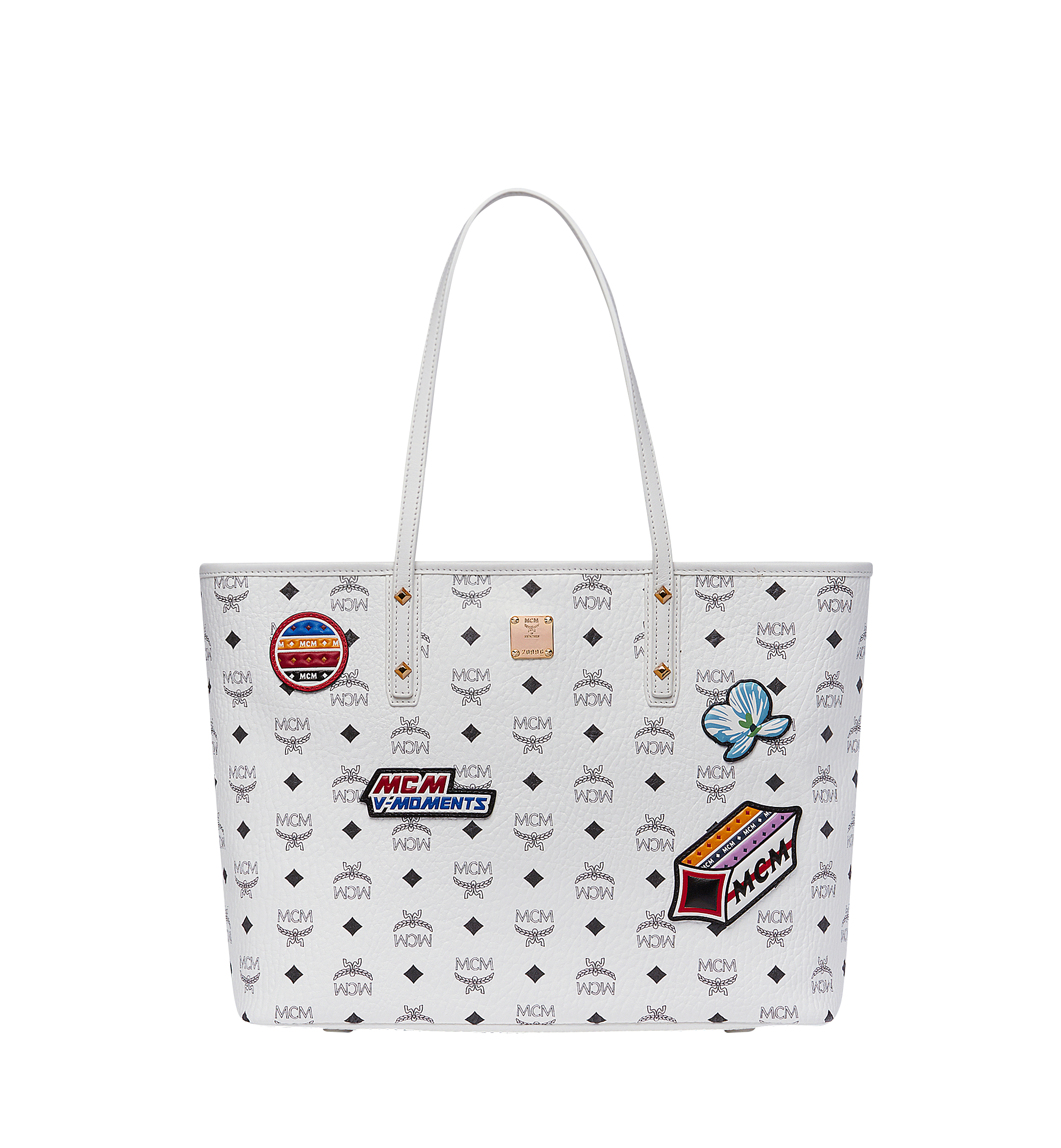 MCM Victory Patch Top Zip Shopper in Visetos White MWP8SVI69WT001 Noch mehr sehen 1