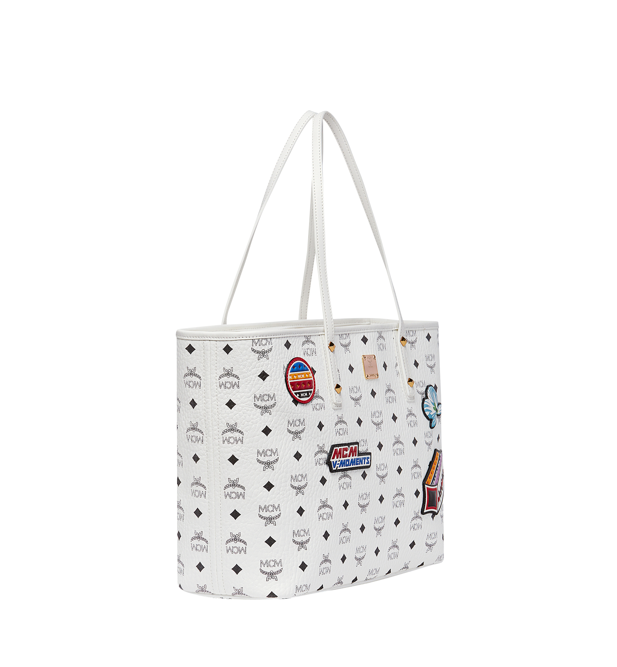 MCM Victory Patch Top Zip Shopper in Visetos White MWP8SVI69WT001 Noch mehr sehen 1