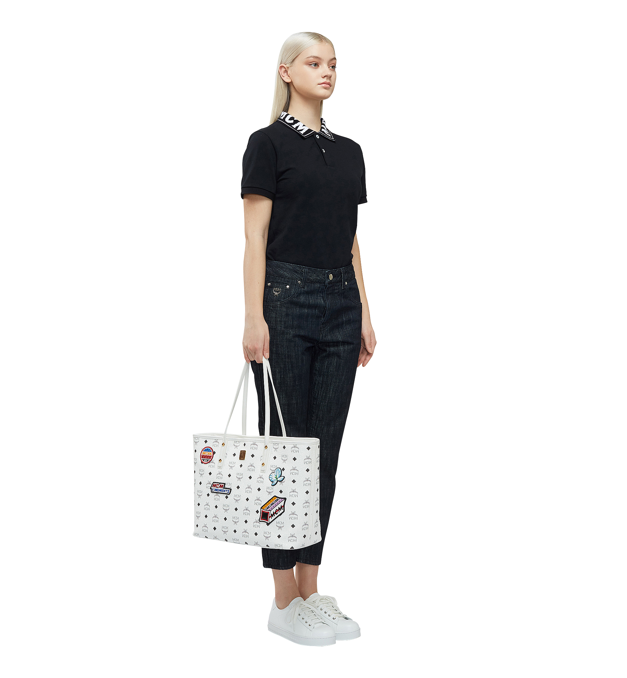 MCM Victory Patch Top Zip Shopper in Visetos White MWP8SVI69WT001 Noch mehr sehen 6