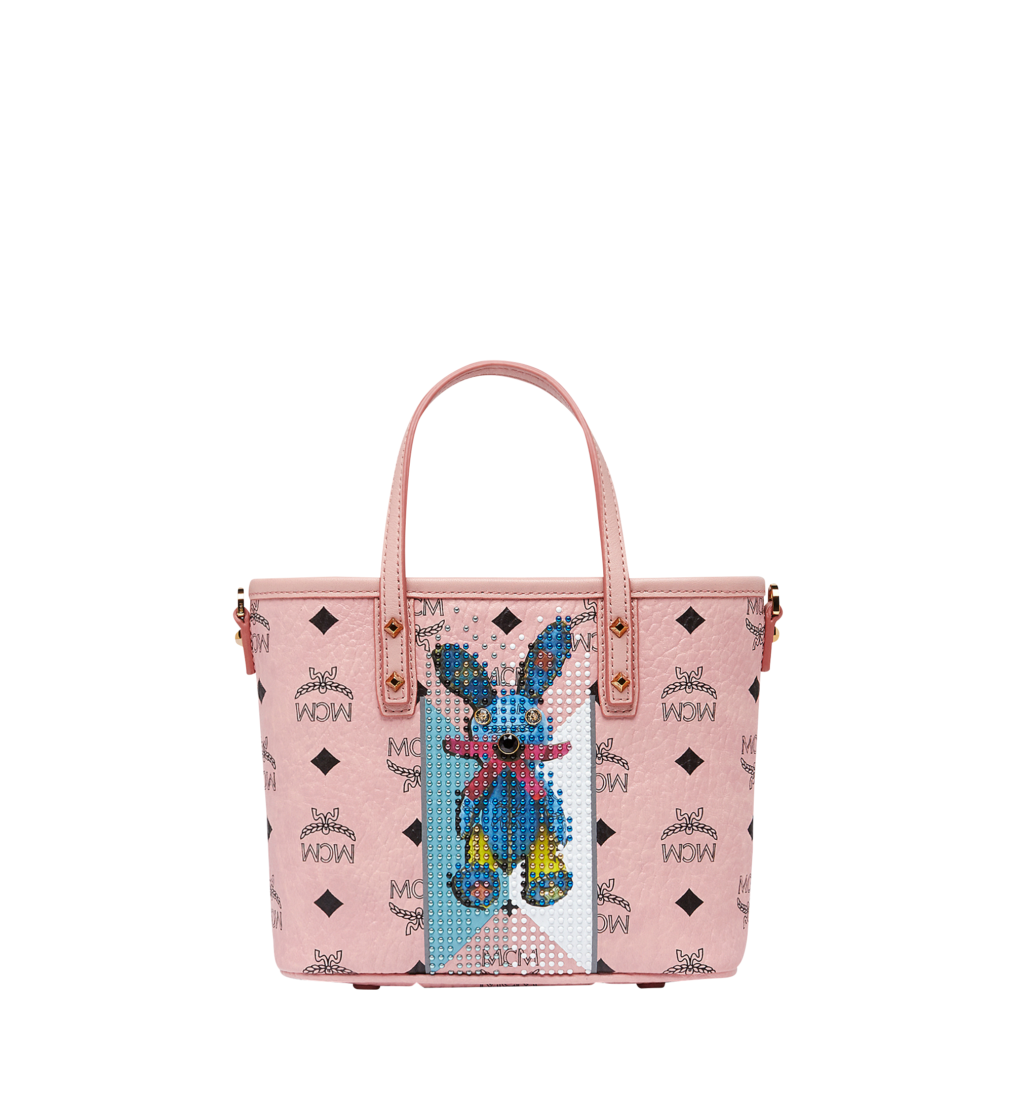 MCM Rabbit Top Zip Shopper in Visetos Pink MWP8SXL48PZ001 Alternate View 1