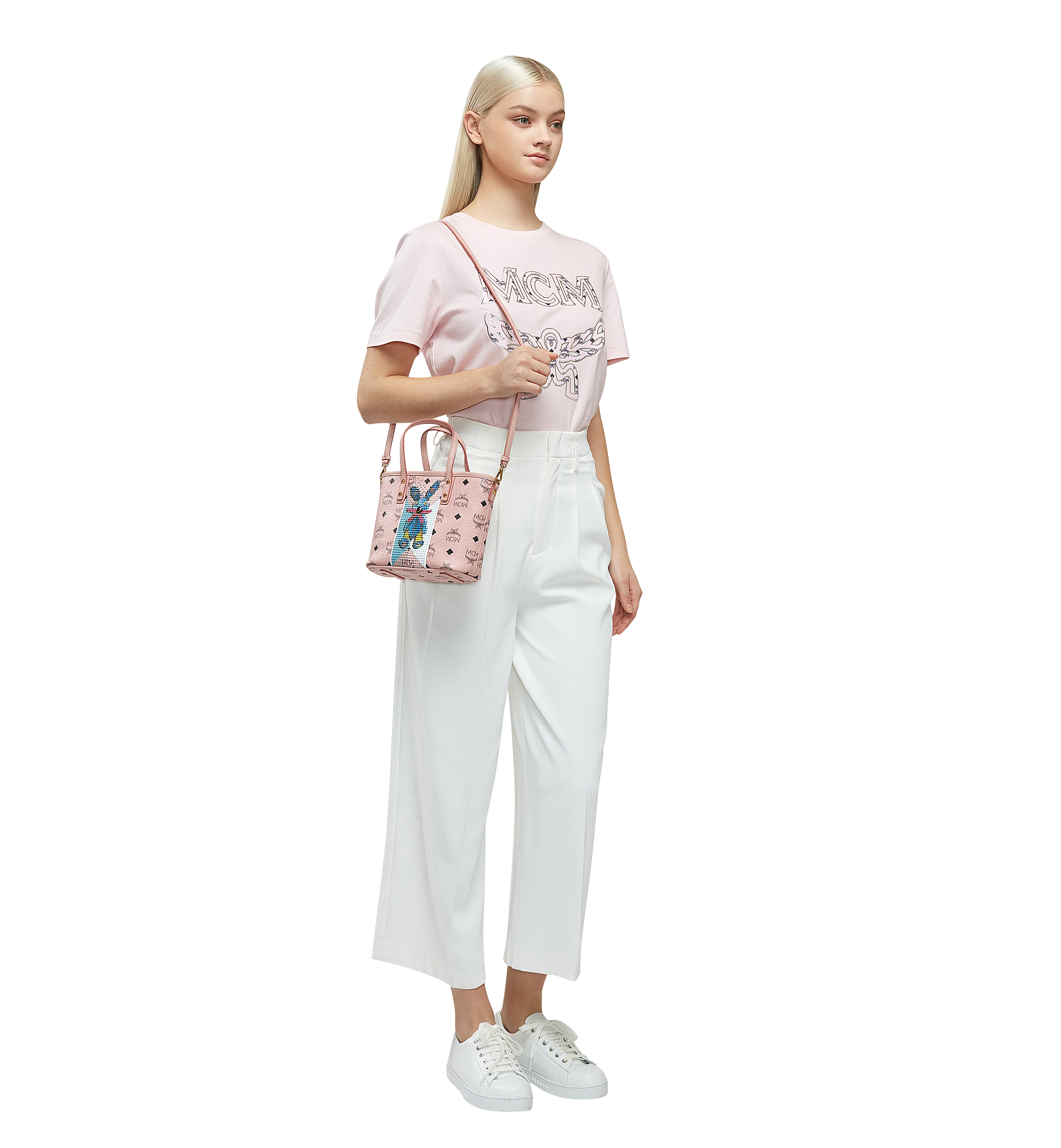 MCM Rabbit Top Zip Shopper in Visetos Pink MWP8SXL48PZ001 Alternate View 5