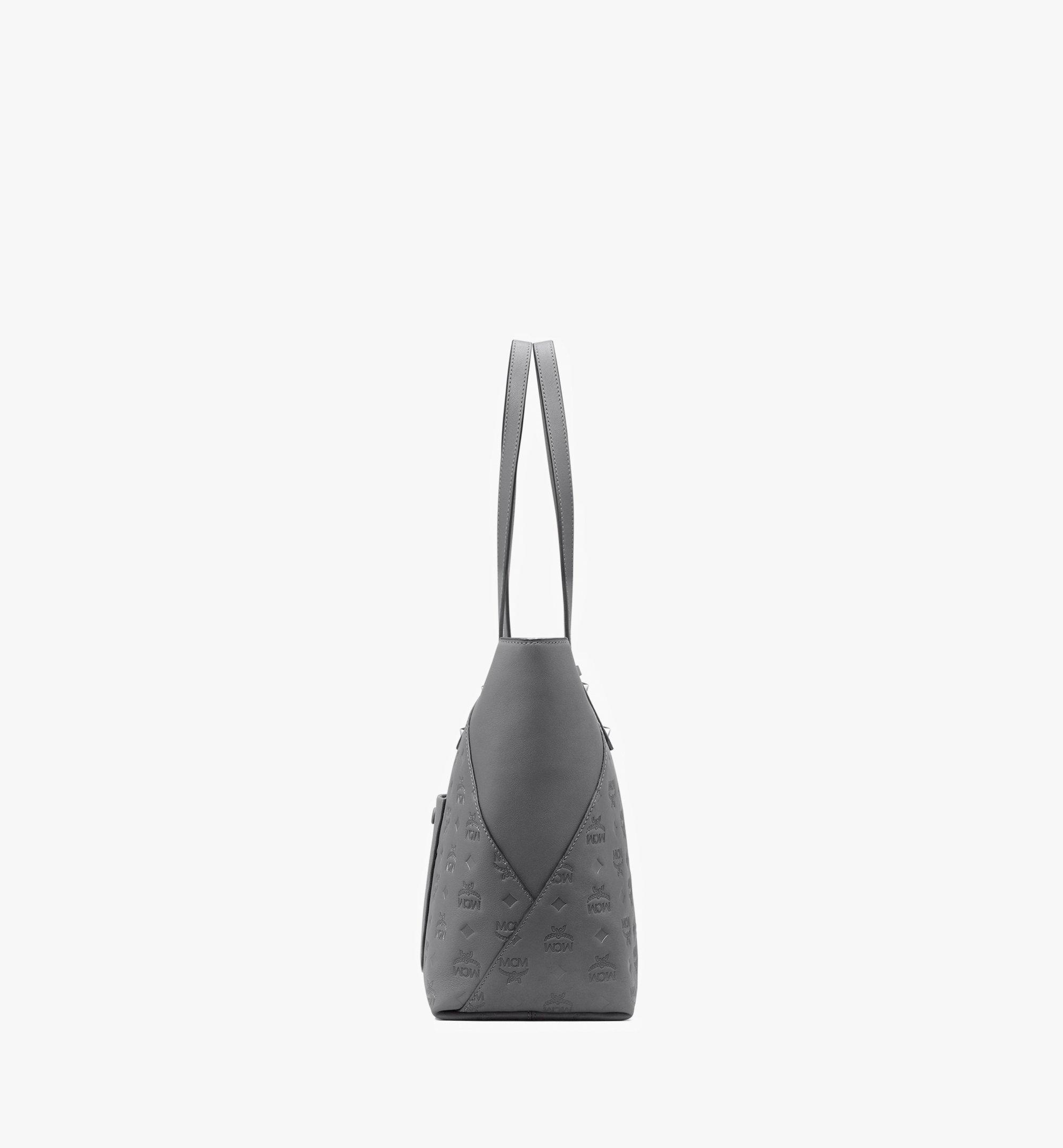 Medium Klara Monogram Shopper In Leather Grey Mcm Cn