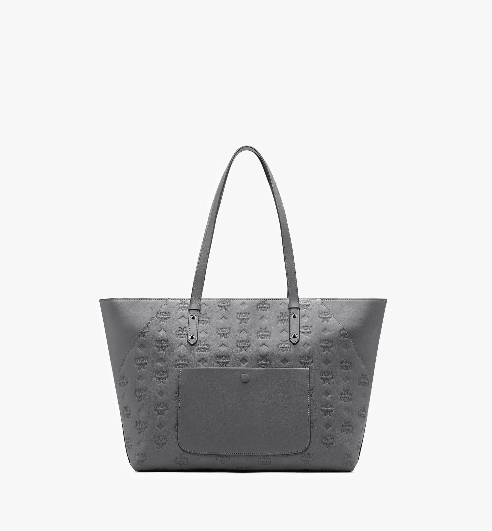 Medium Klara Monogram Shopper In Leather Grey Mcm Cn