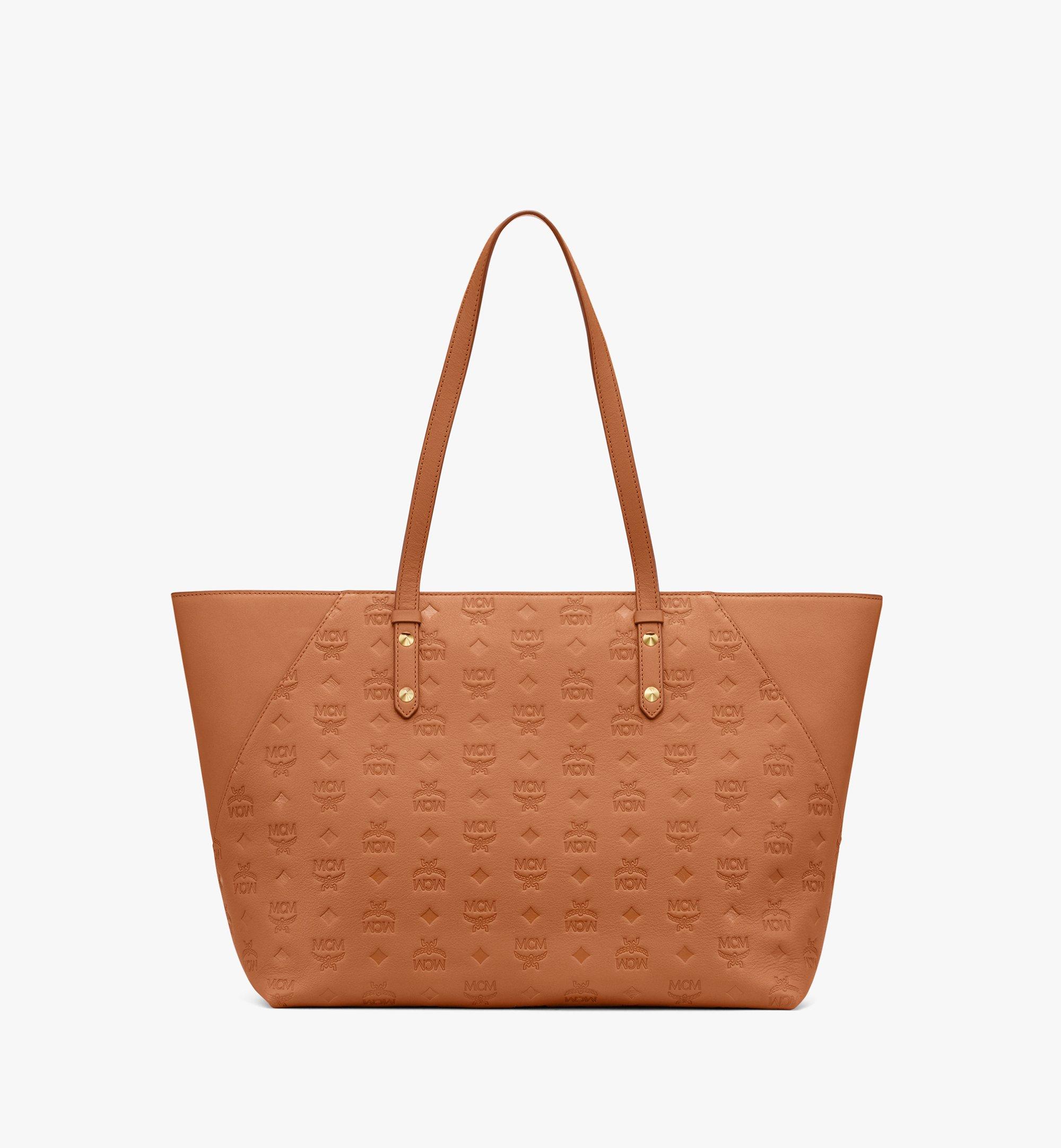 Mcm Klara Shopper Aus Leder Mit Monogramm In Cognac