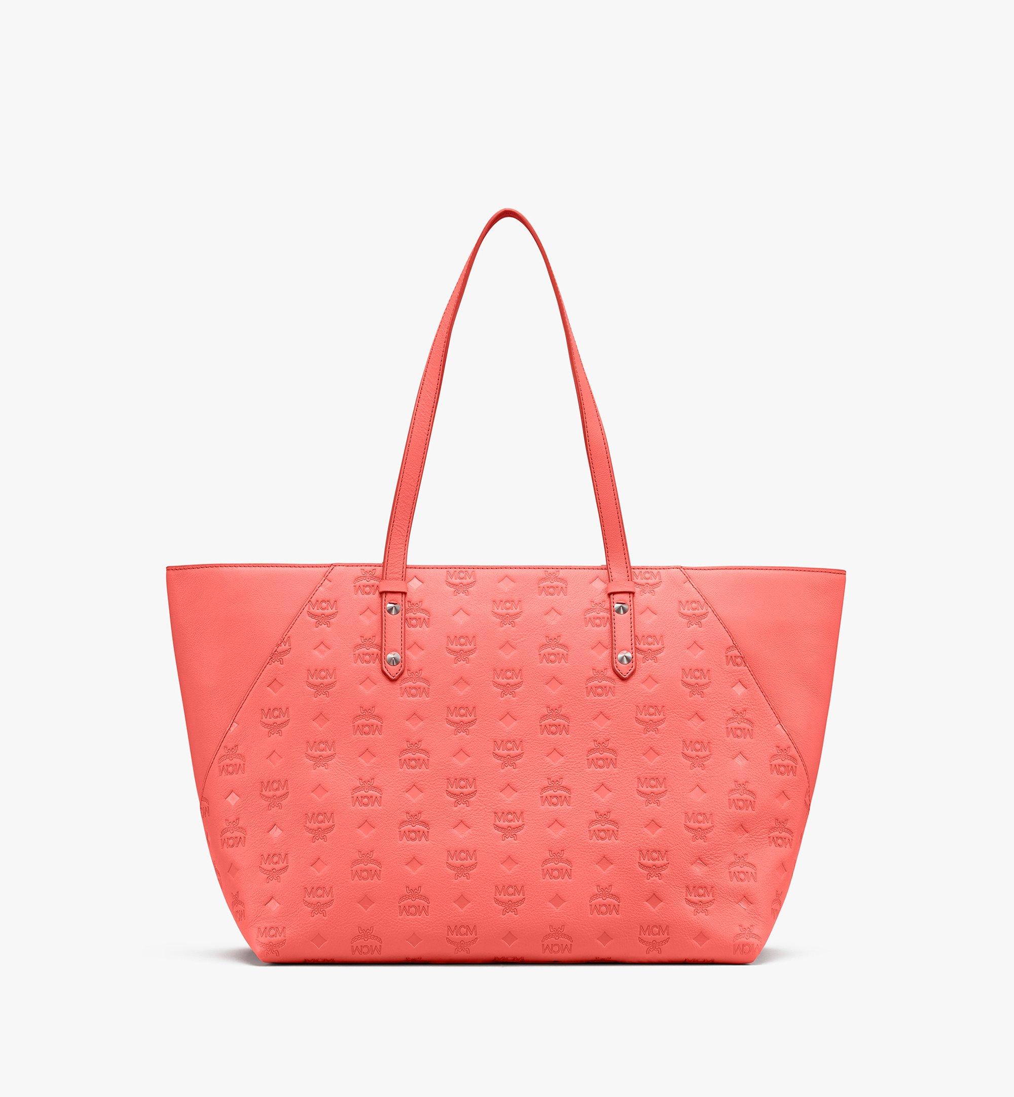 Mcm Klara Shopper Aus Leder Mit Monogramm In Hot Coral