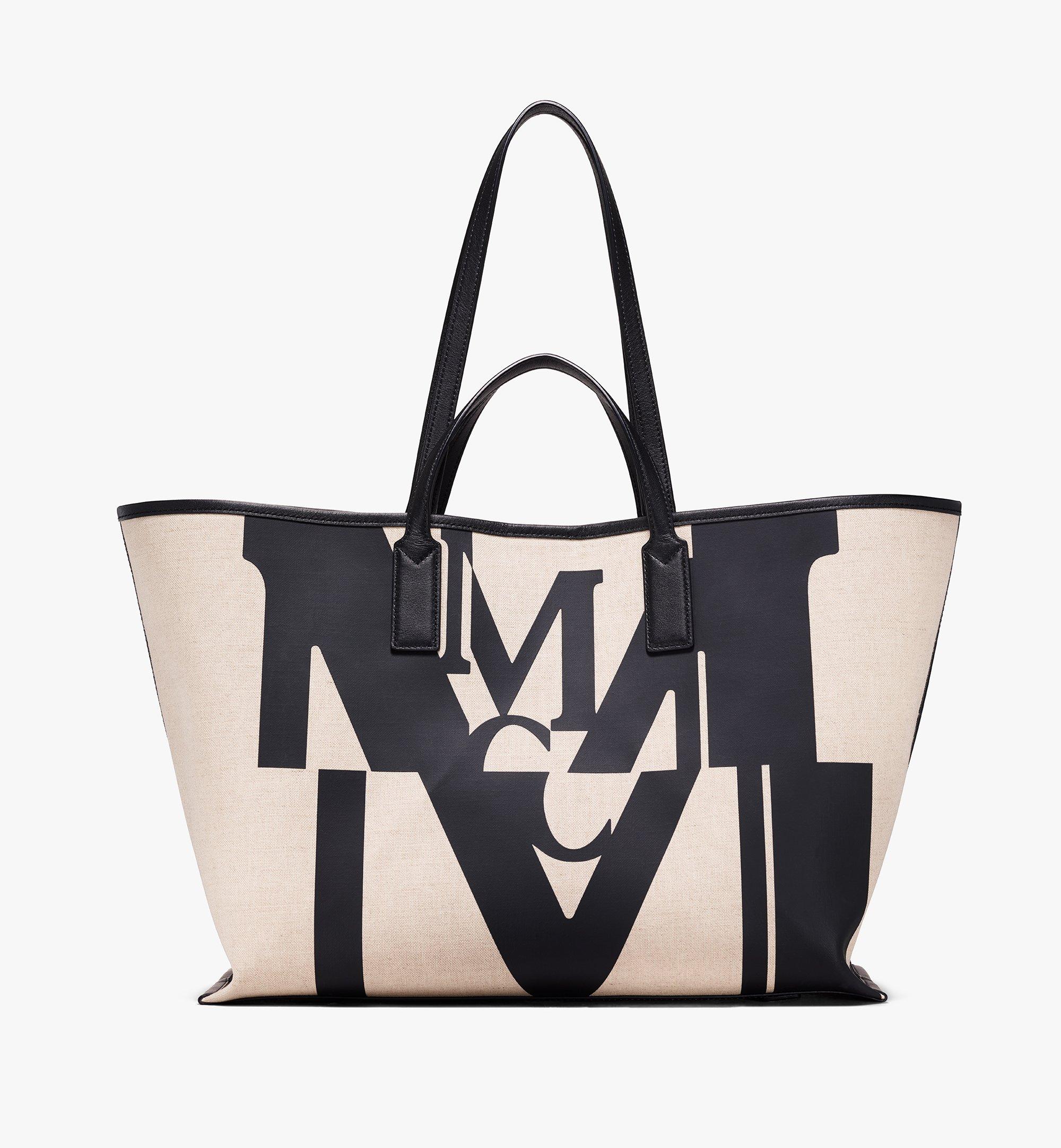 Mcm Transparent/Black PVC and Leather Glitch Logo Shopper Tote