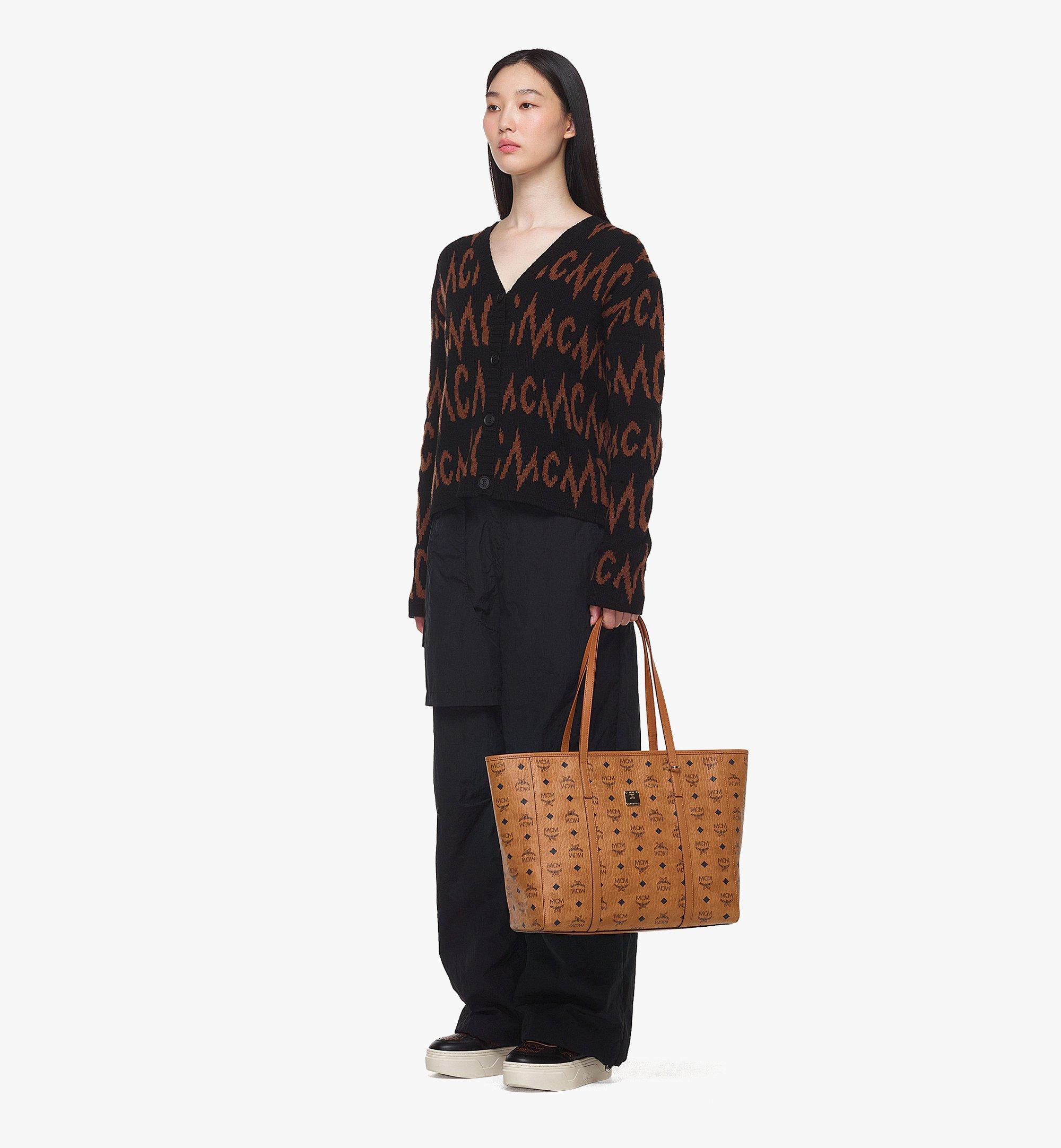 MCM Cognac/Black Visetos Coated Canvas And Leather Large Anya Tote MCM