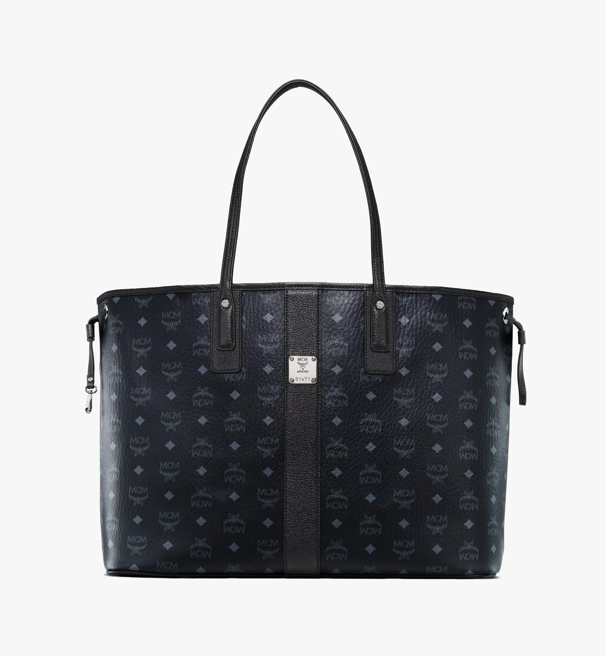 Mcm Liz Small Reversible Visetos Shopper Tote In Black