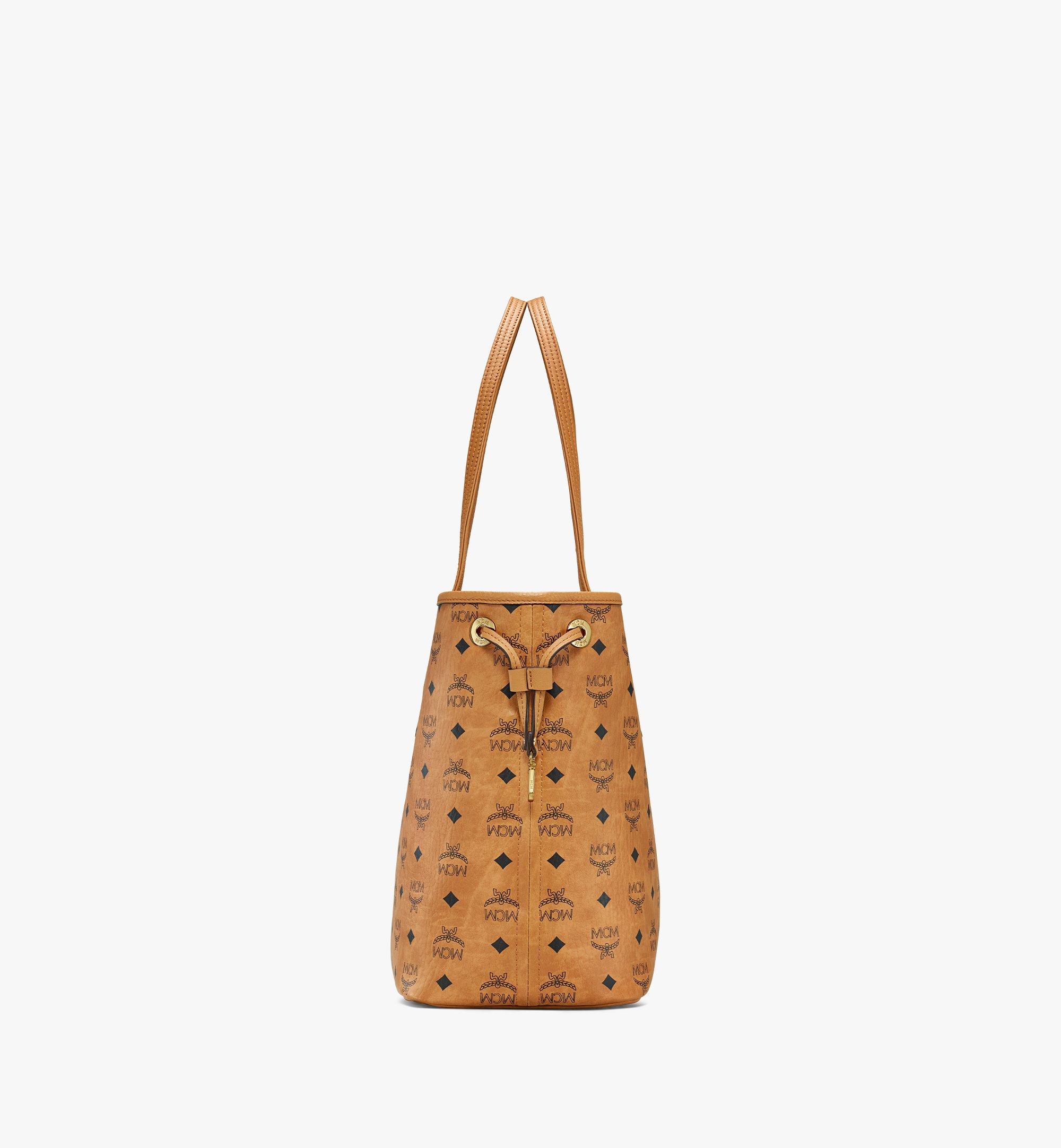 MCM Visetos Liz Shopper Tote Pouch Cognac Black 1297390