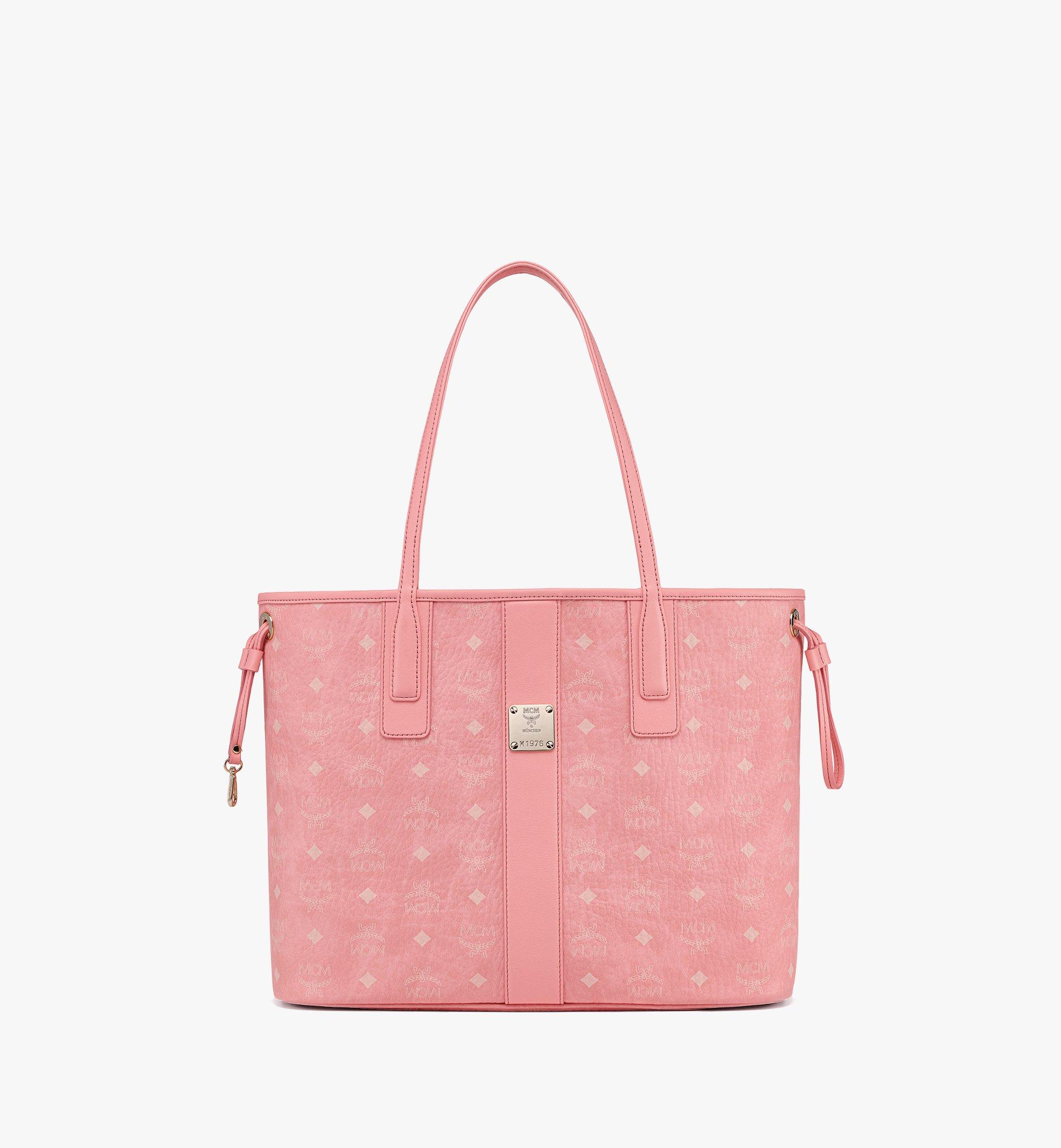 MCM Visetos Leather Reversible Shopper Tote Bag Pink