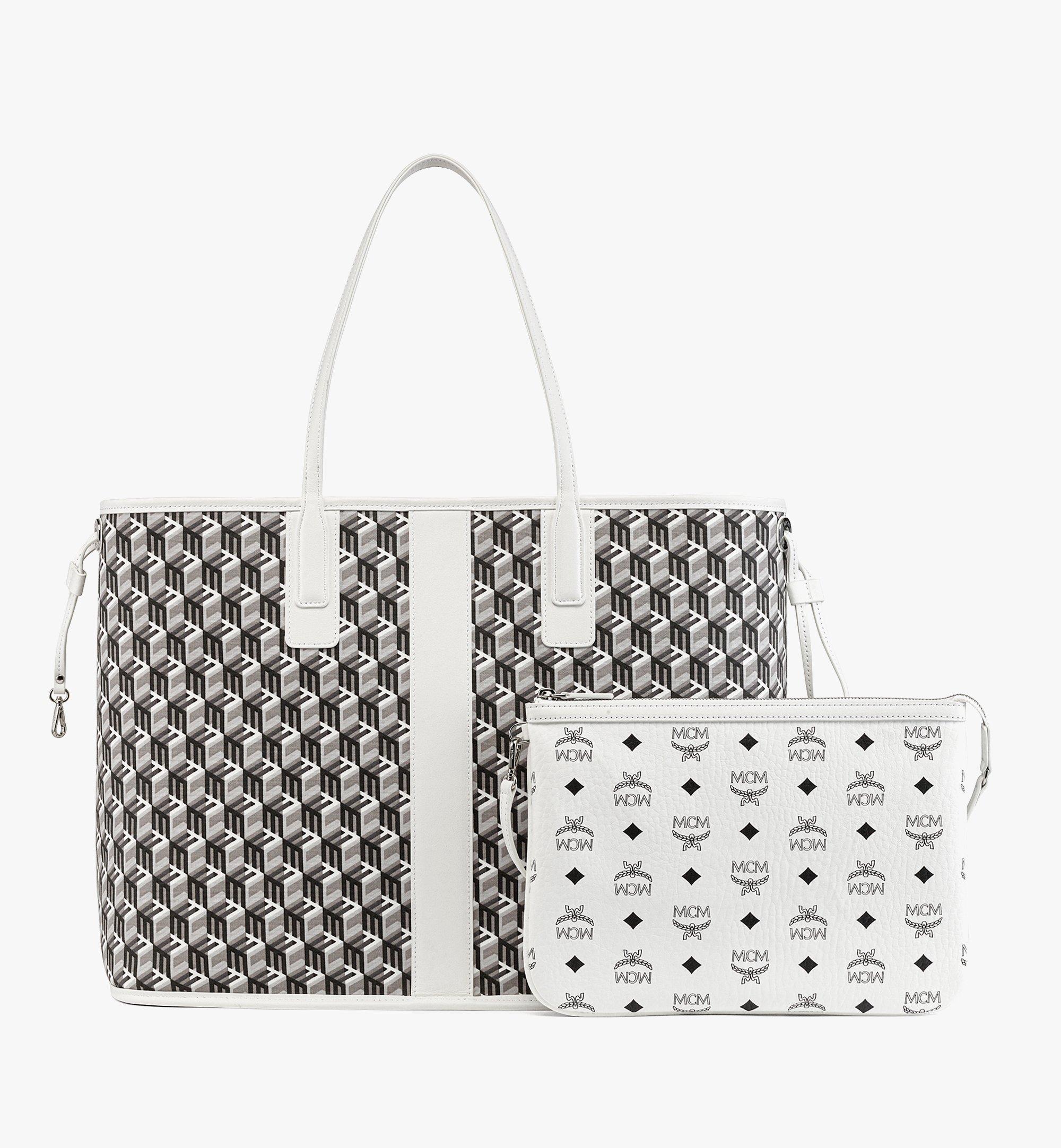 MCM Delmy Shopper Visetos Tote Bag White